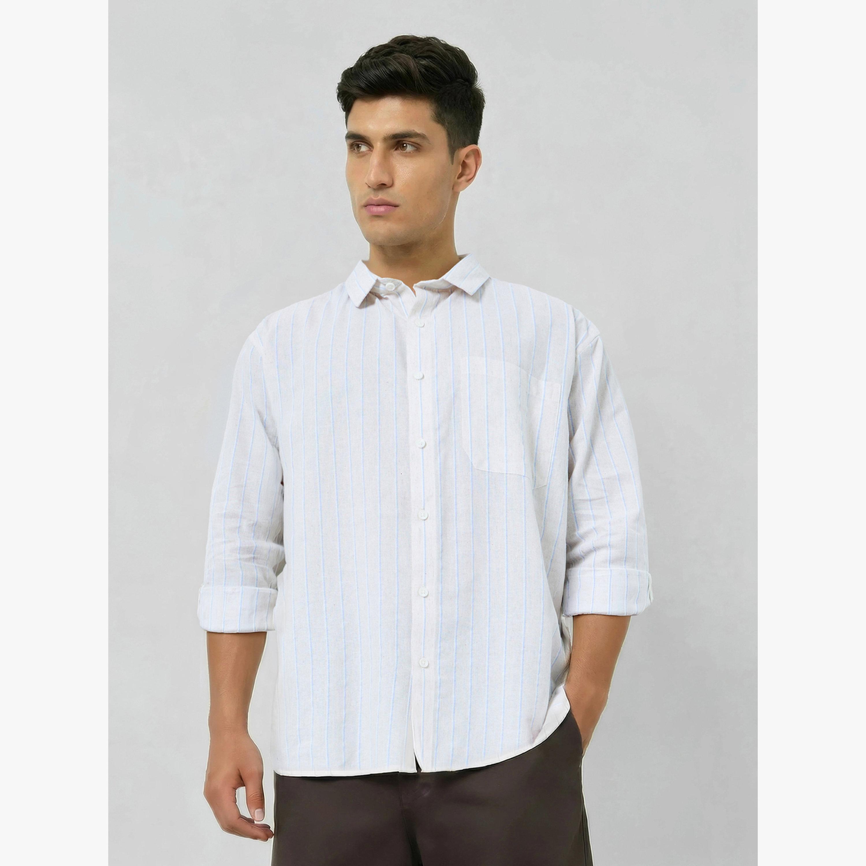 قميص قطن مخطط بقصة مريحة-men-clothing-shirts-image-1