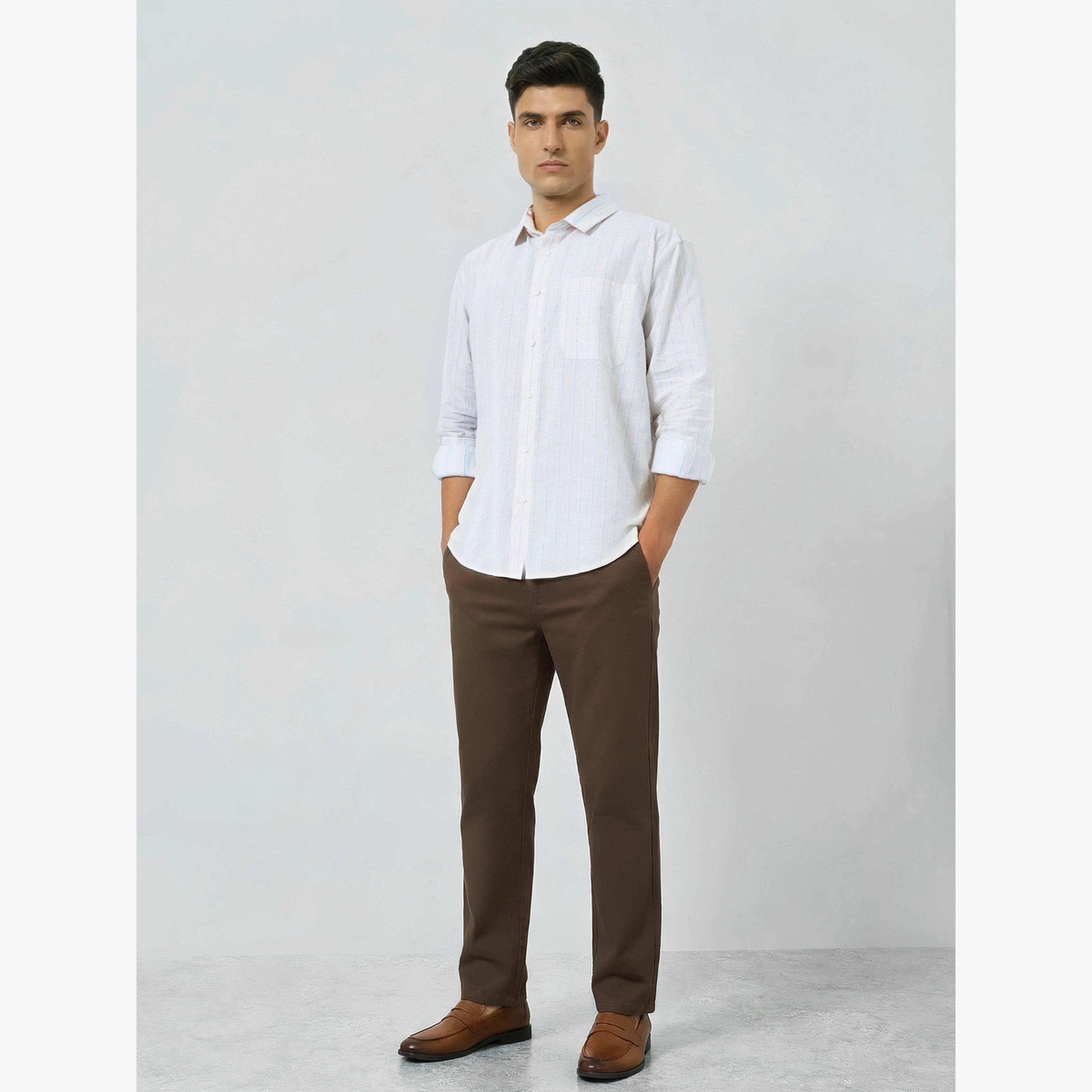 Styli Men White Relaxed Fit Striped Cotton Shirt-men-clothing-shirts-image-2