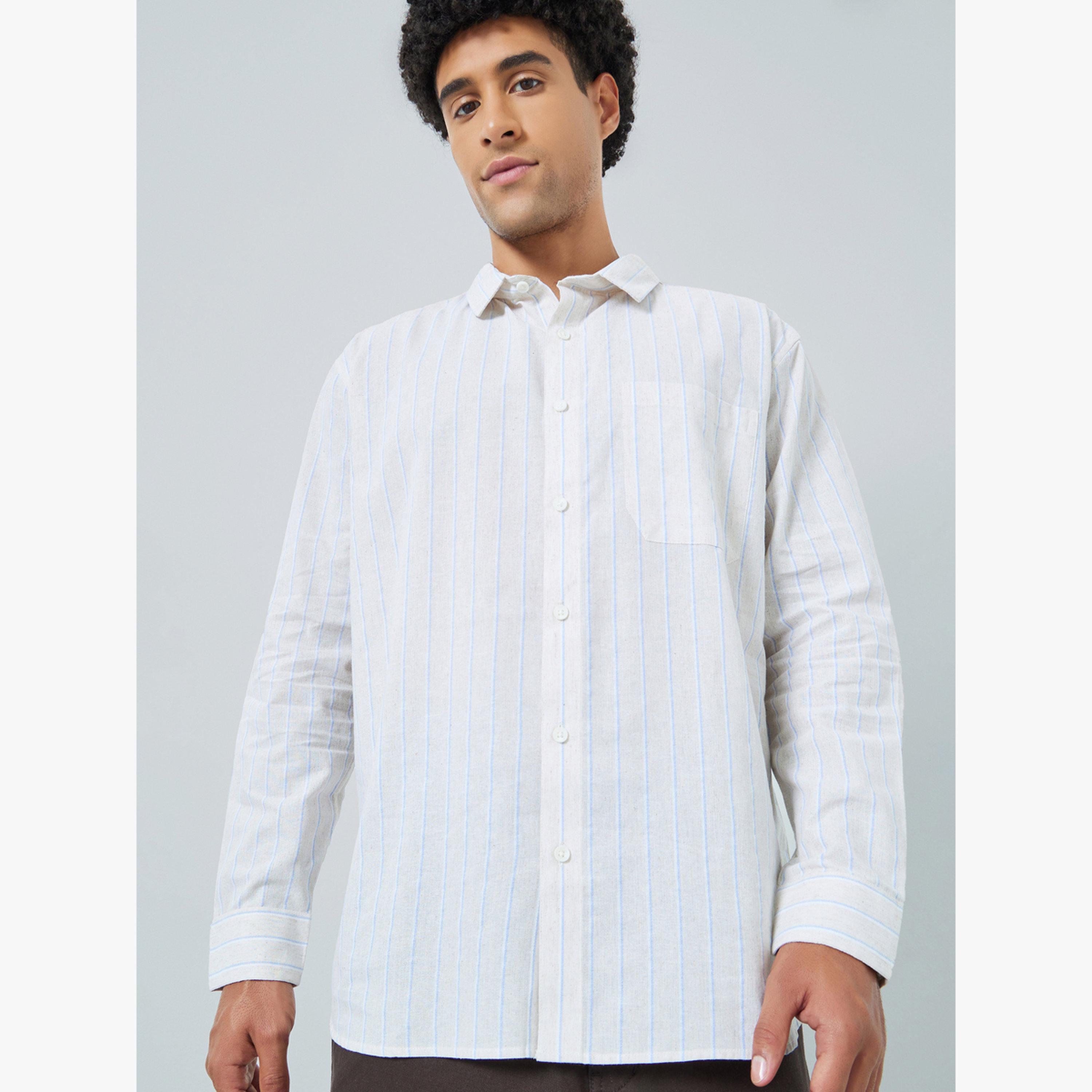 Styli Men White Relaxed Fit Striped Cotton Shirt-men-clothing-shirts-image-3