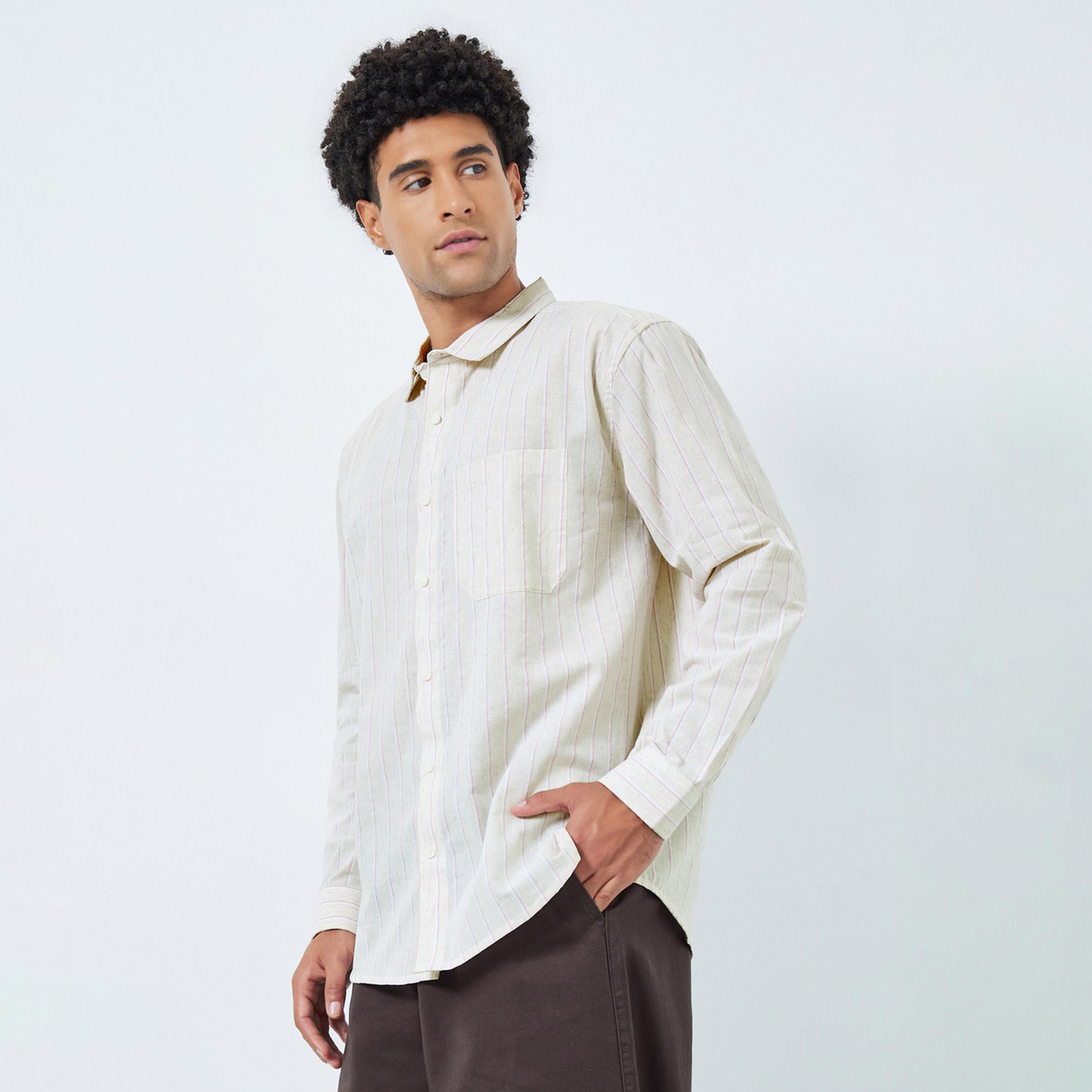 قميص قطن مخطط بقصة مريحة للرجال-men-clothing-shirts-image-1