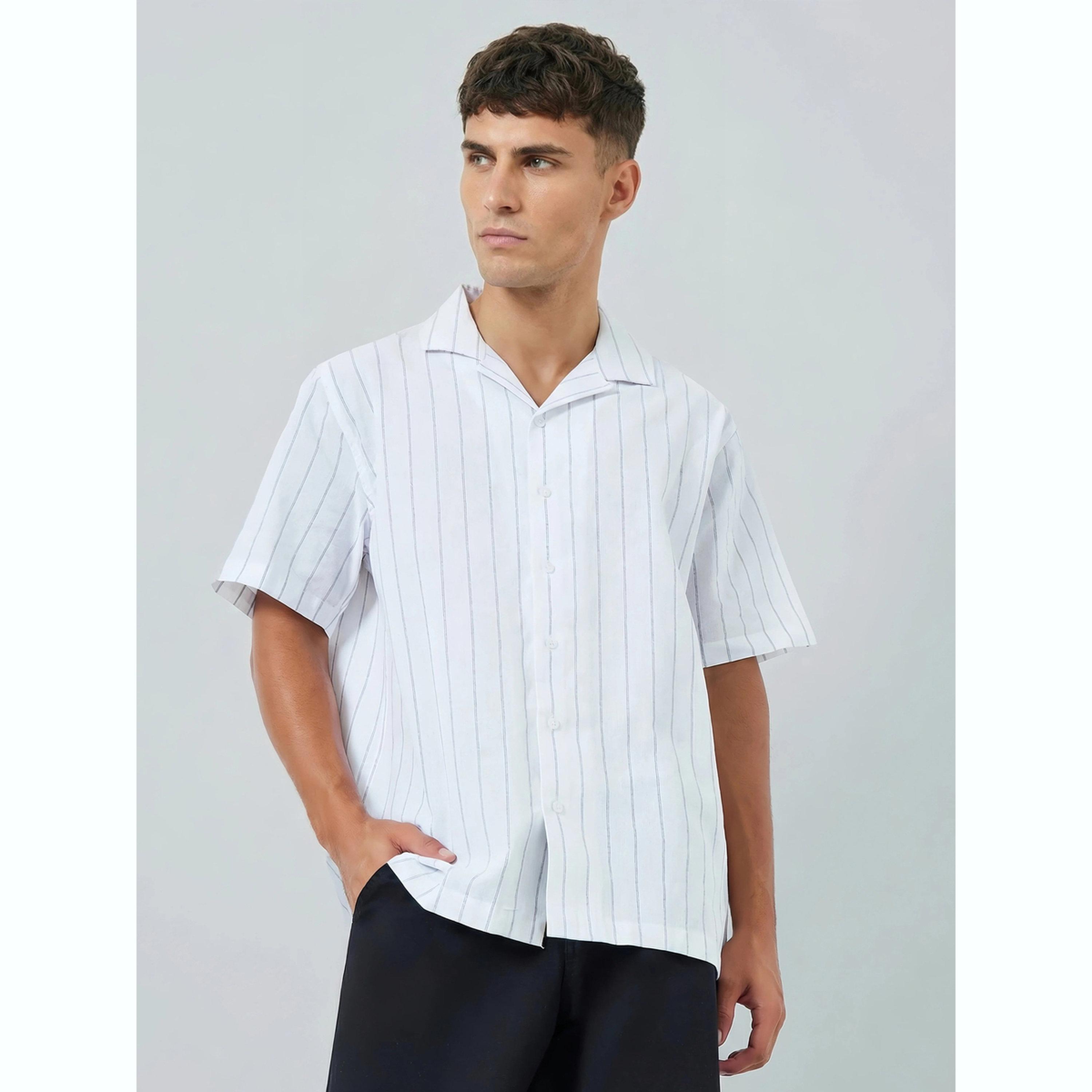 قميص كتان رجالي مخطط بياقة ريزورت-men-clothing-shirts-image-1