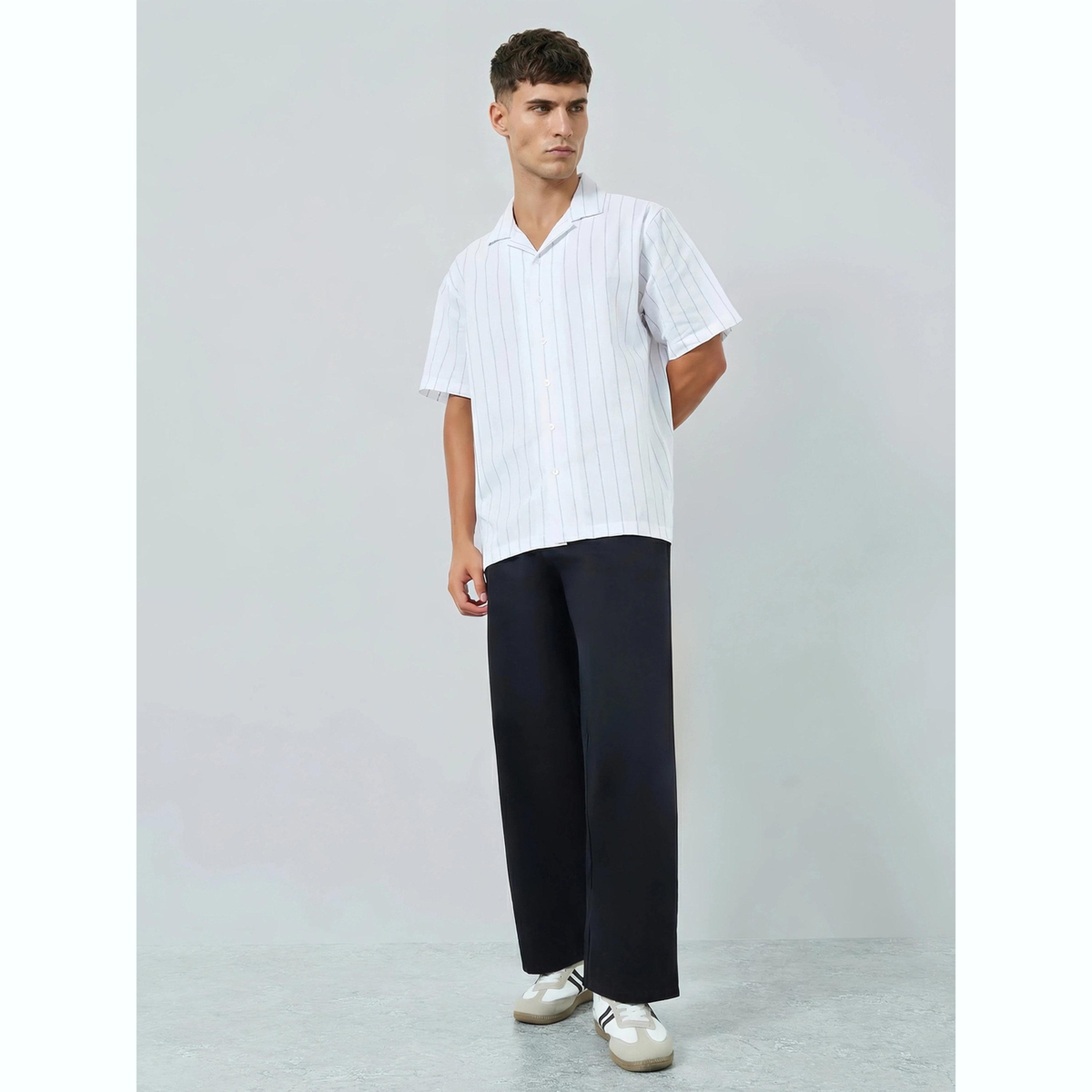 قميص كتان رجالي مخطط بياقة ريزورت-men-clothing-shirts-image-2
