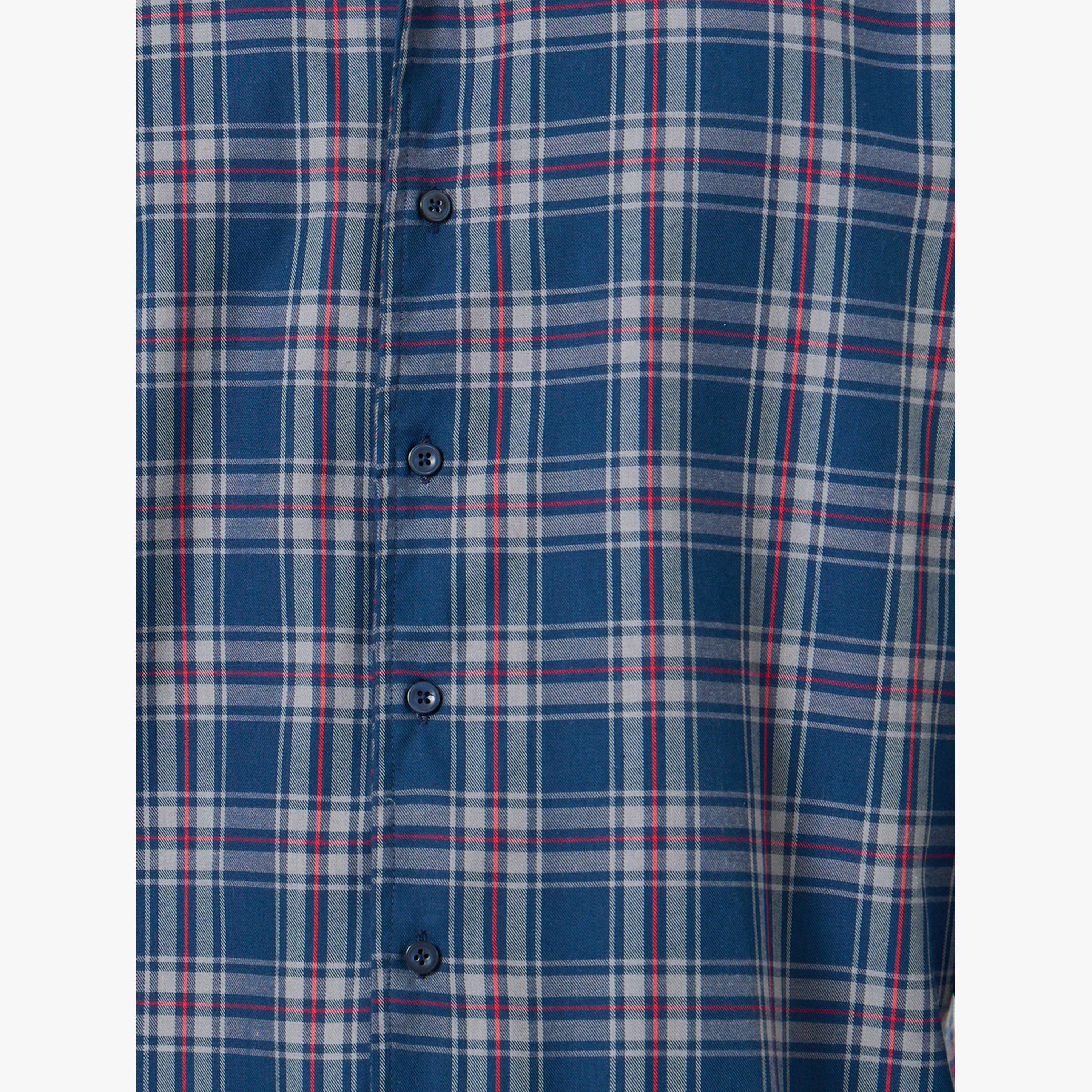 Styli Men Navy Blue Oversized Checked Cotton Shirt-men-clothing-shirts-image-5
