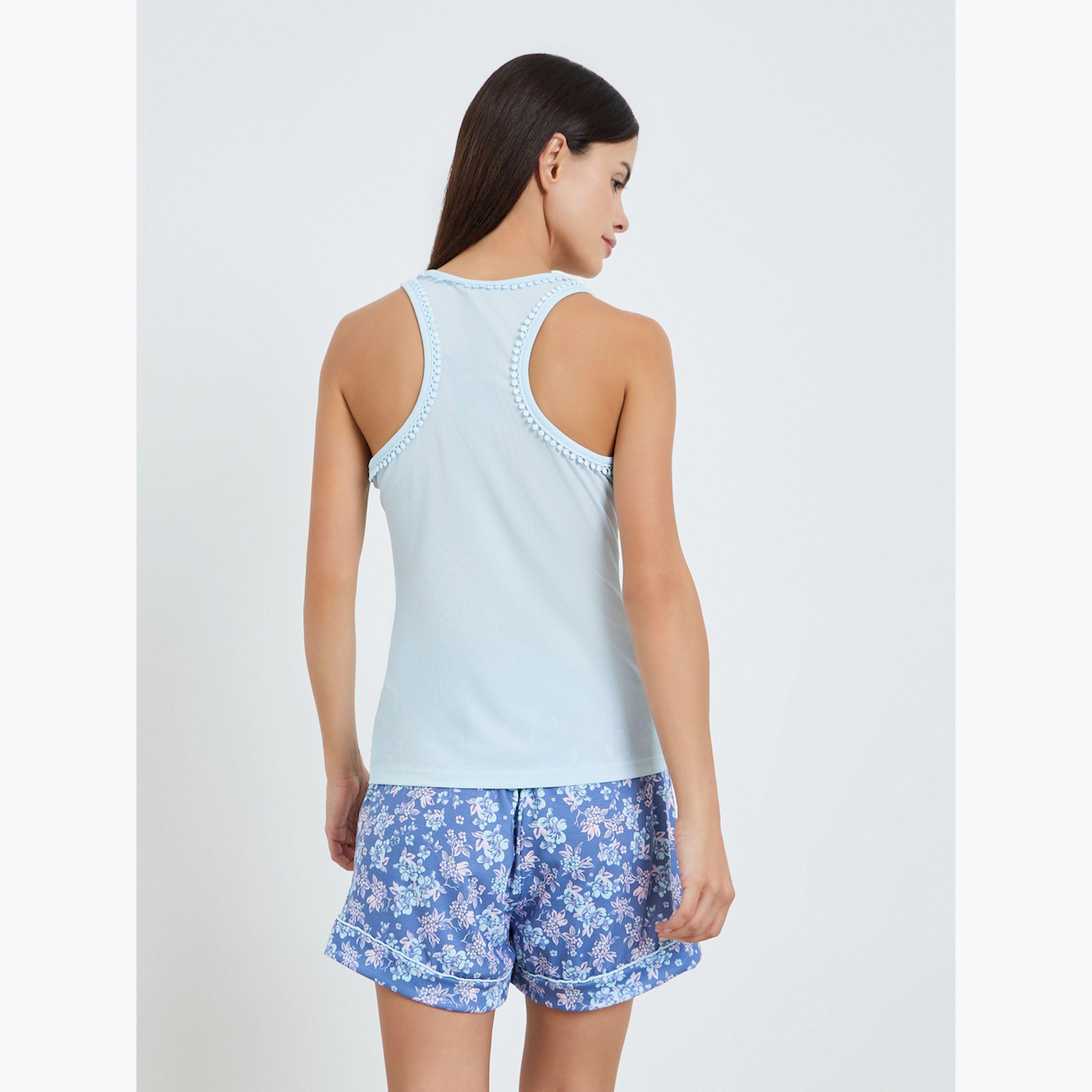 طقم مضلع بلوزة بظهر متقاطع وشورت-women-clothing-nightwear-pyjamas-shortsets-image-3
