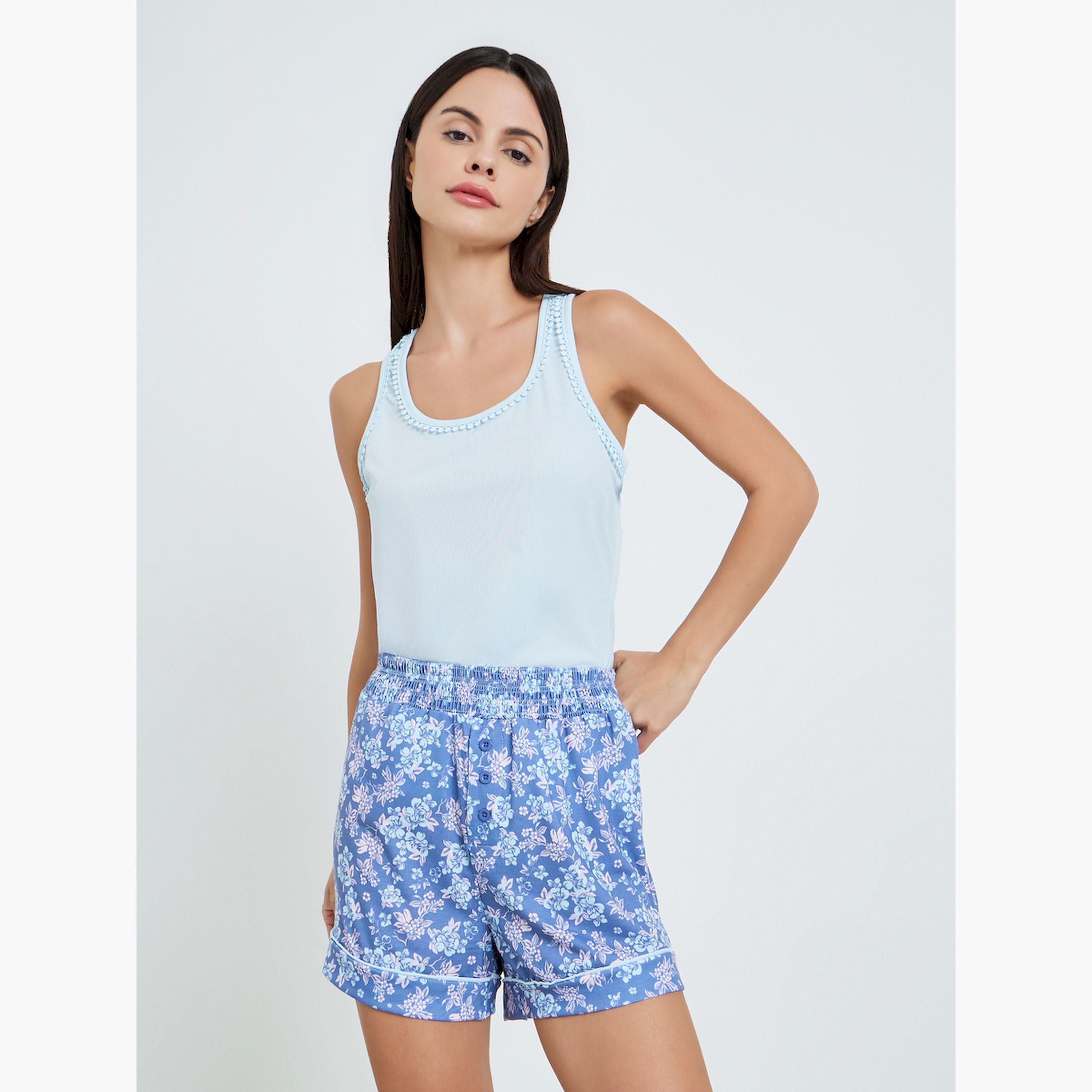 طقم مضلع بلوزة بظهر متقاطع وشورت-women-clothing-nightwear-pyjamas-shortsets-image-4