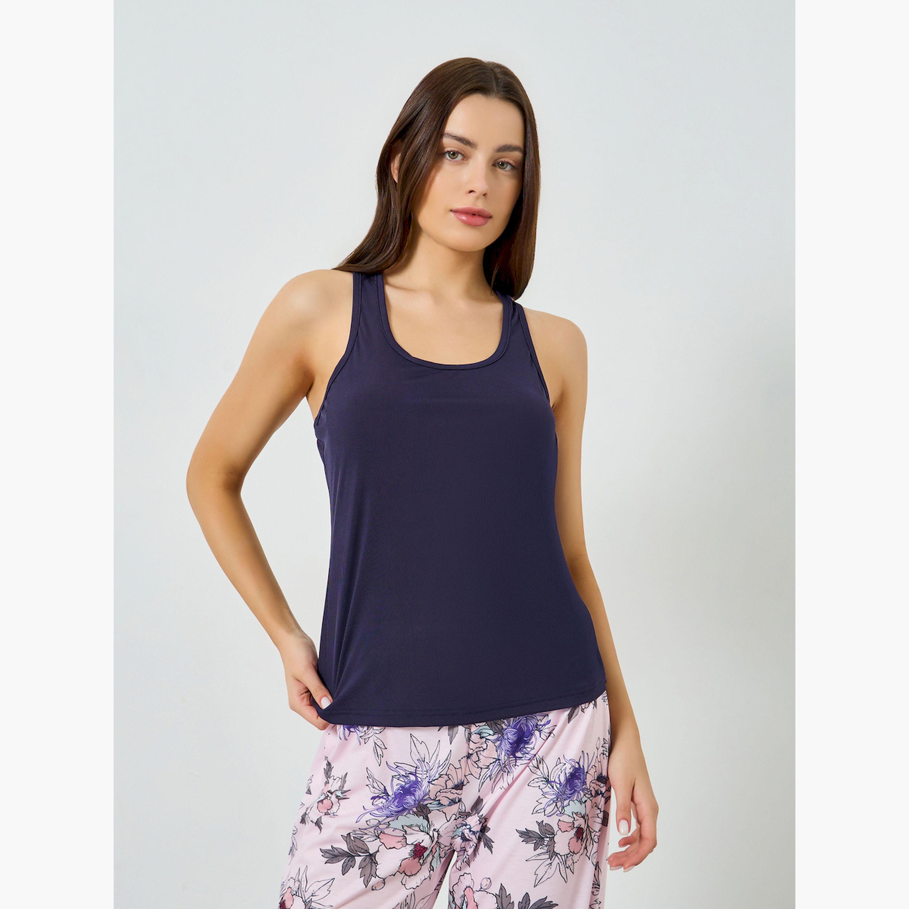 مجموعة من بيجاما بطبعة زهور وبلوزة تانك بياقة مستديرة-women-clothing-nightwear-pyjamas-longsets-image-2