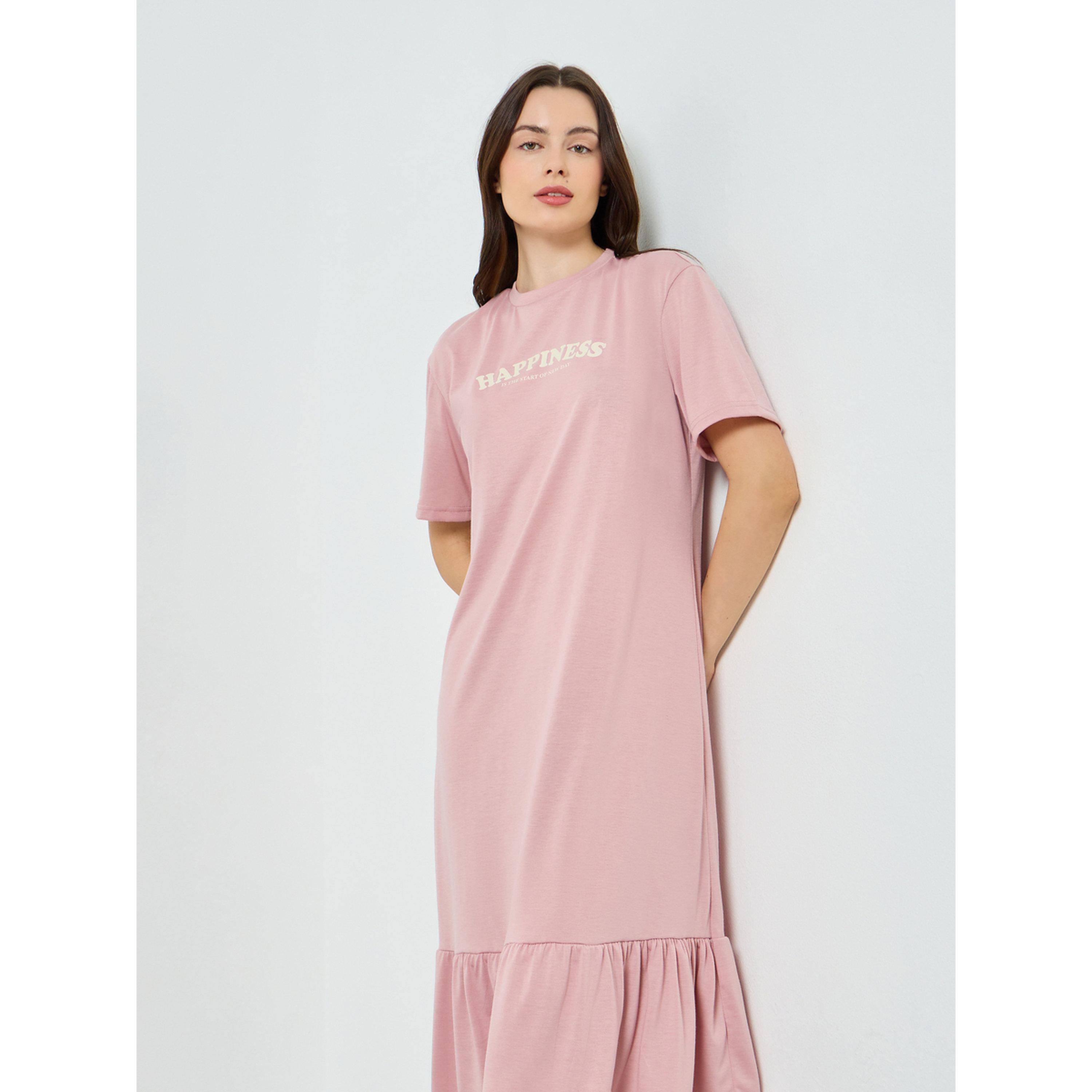 Styli Women Happiness Slogan Wide Ruffle T-Shirt Dress-women-clothing-nightwear-nighties-image-3