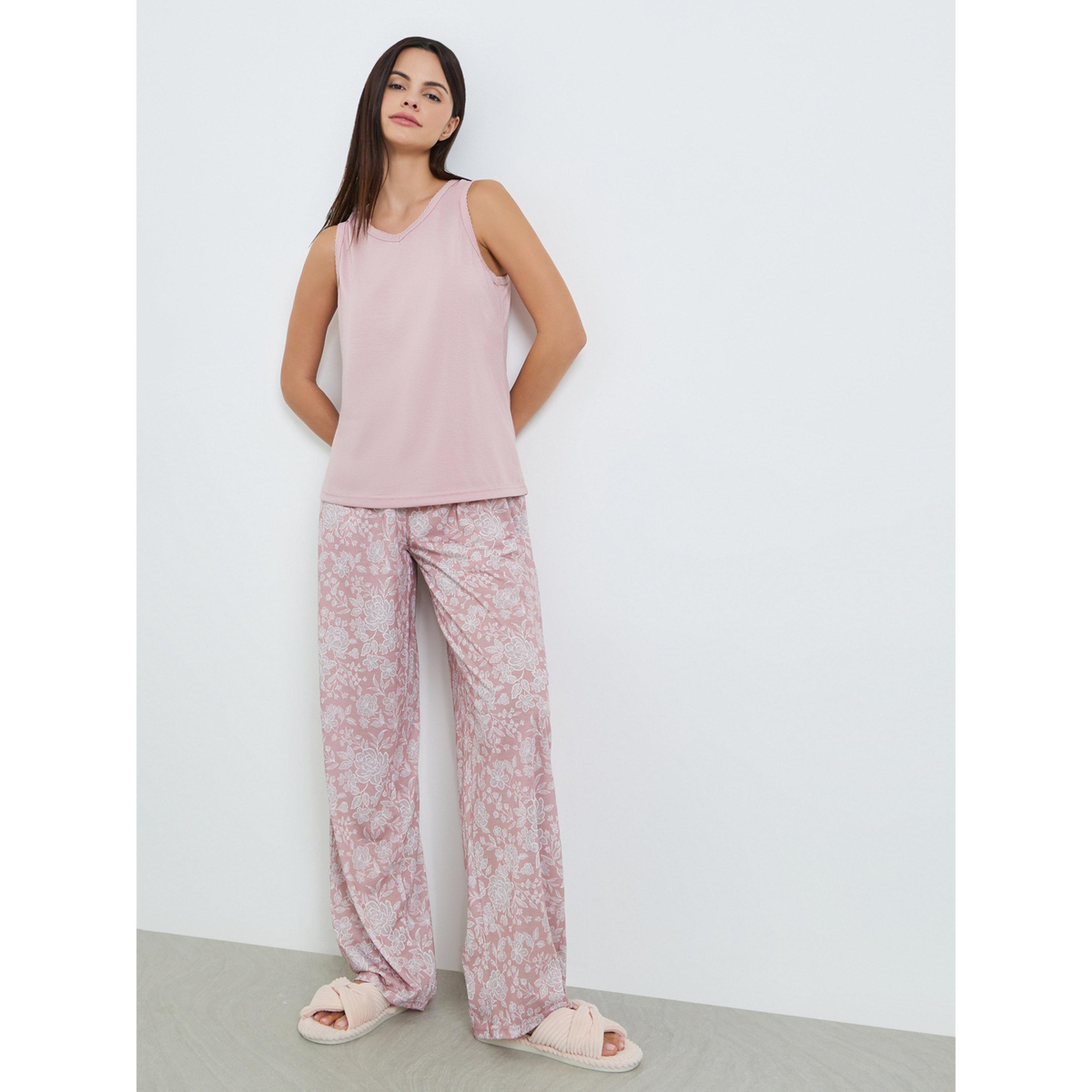 طقم بيجاما من بنطال مطبوع وبلوزة بلا أكمام للنساء-women-clothing-nightwear-pyjamas-longsets-image-1