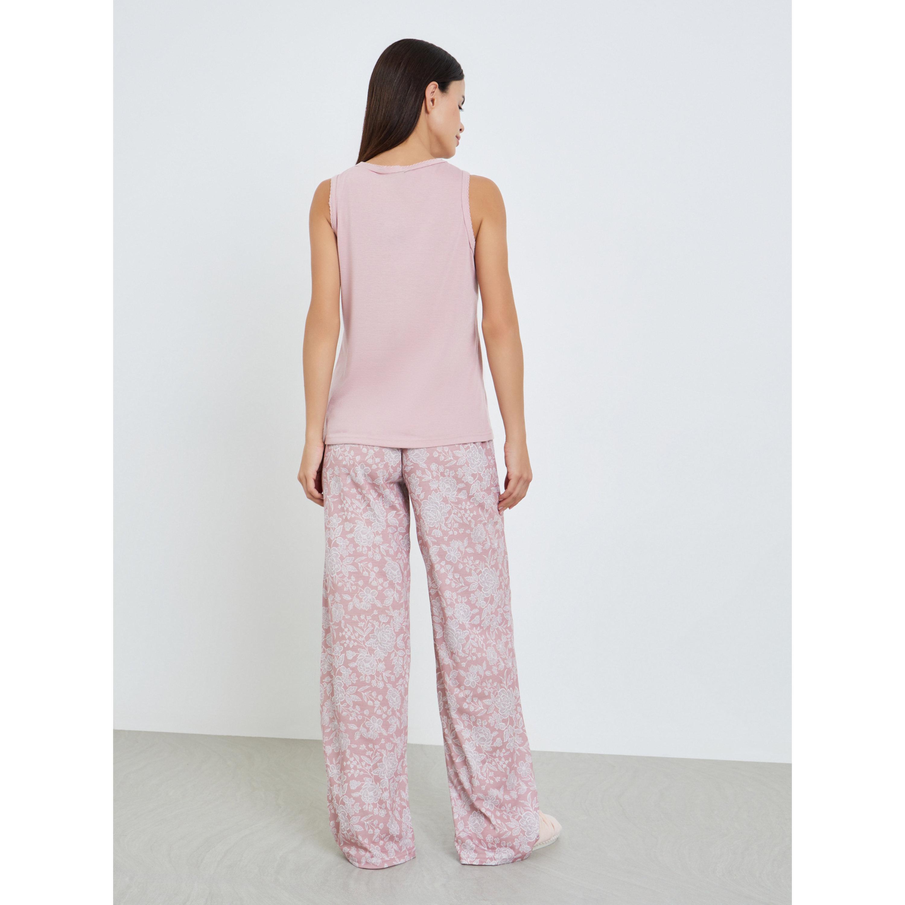 طقم بيجاما من بنطال مطبوع وبلوزة بلا أكمام للنساء-women-clothing-nightwear-pyjamas-longsets-image-4