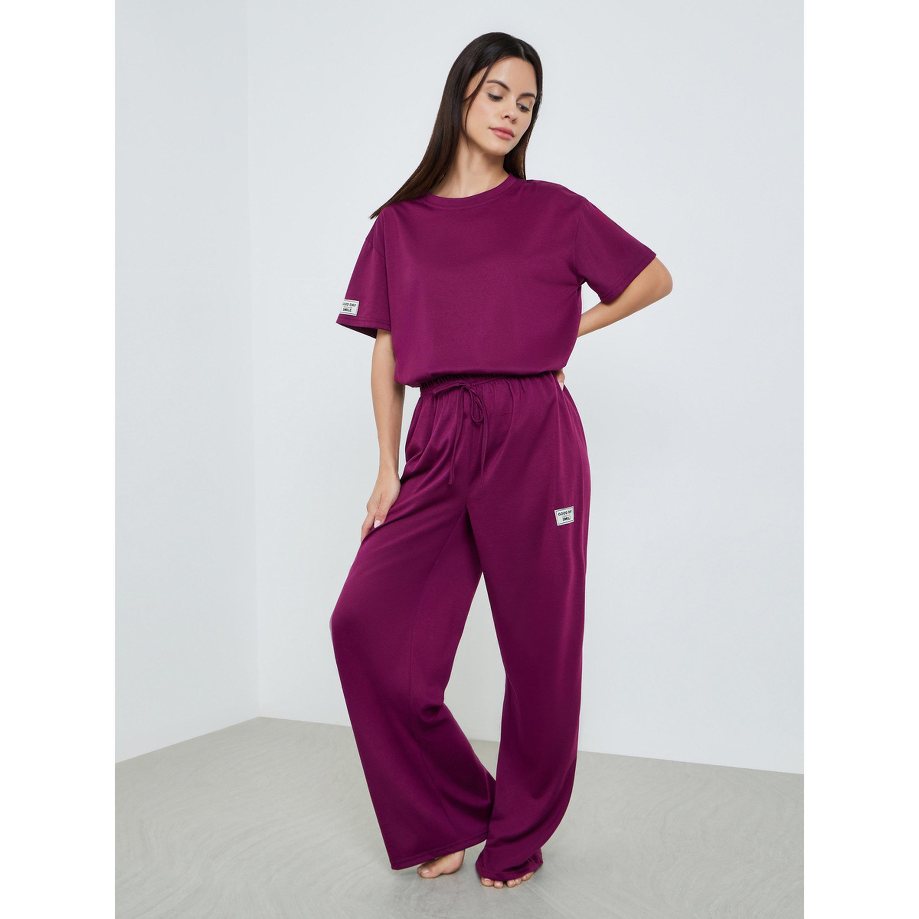 طقم بيجاما من بنطال وتيشيرت محبوك للنساء-women-clothing-nightwear-pyjamas-longsets-image-1