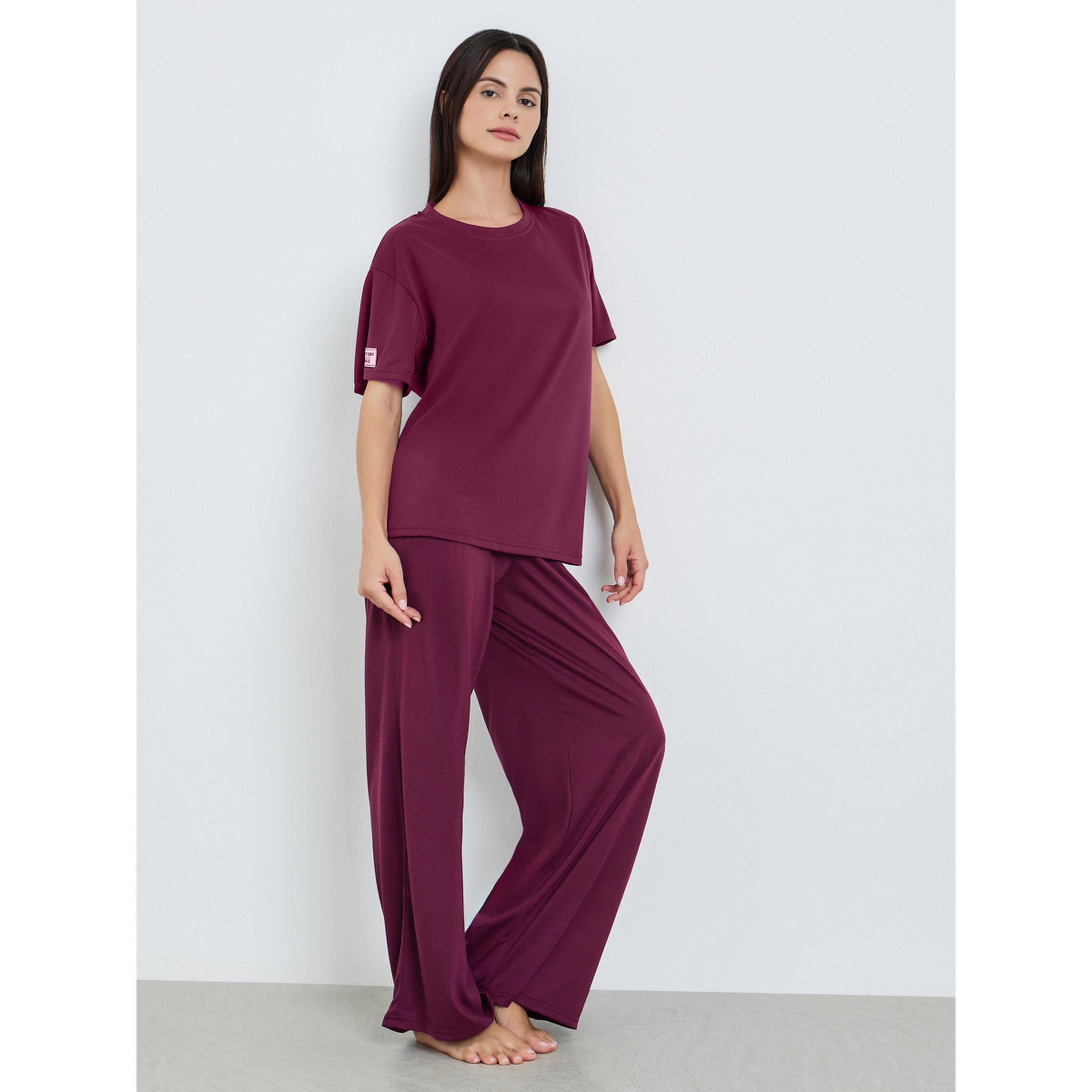 طقم بيجاما من بنطال وتيشيرت محبوك للنساء-women-clothing-nightwear-pyjamas-longsets-image-4