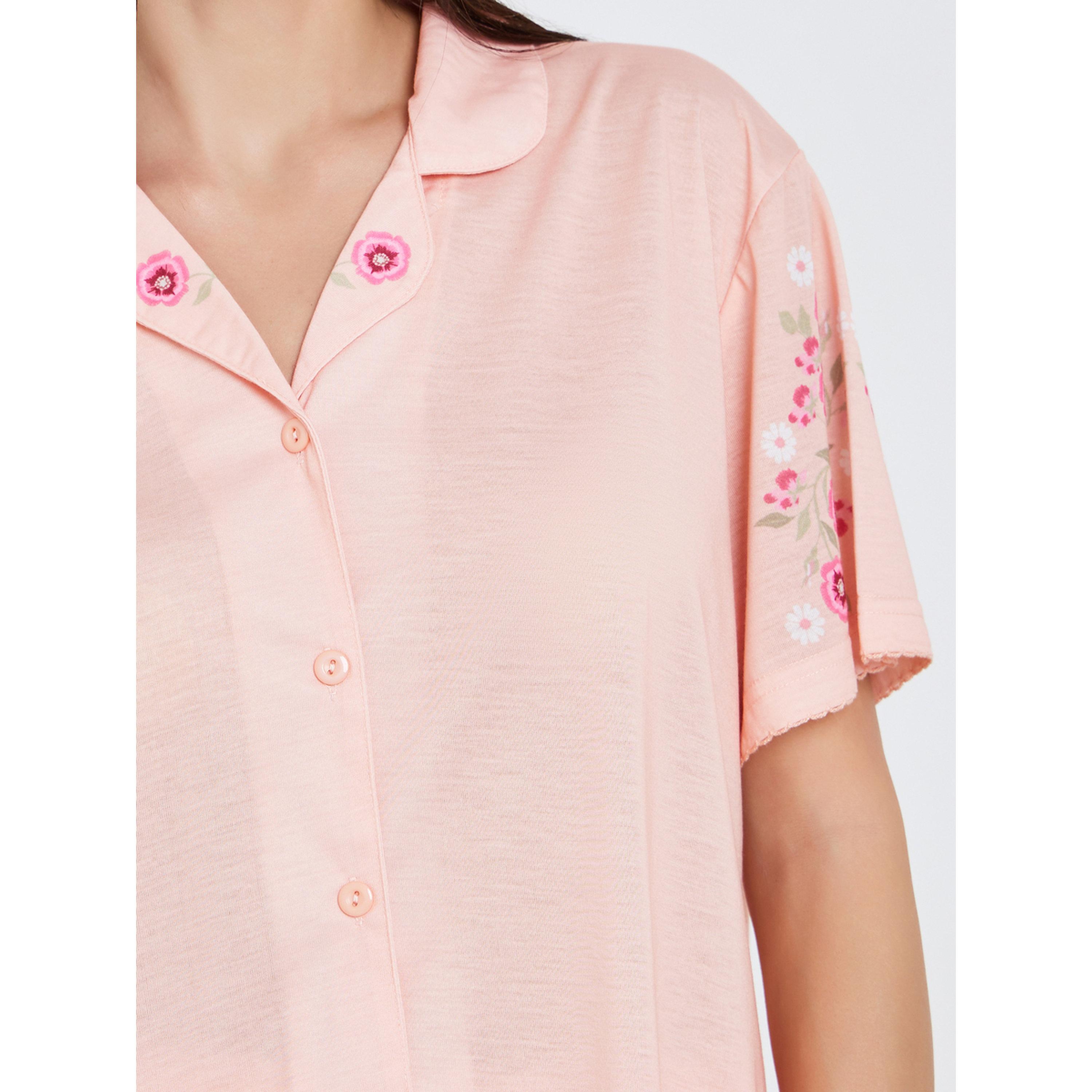 Styli Women Pink Floral Buttoned Shirt and Pyjama Set-women-clothing-nightwear-pyjamas-longsets-image-5