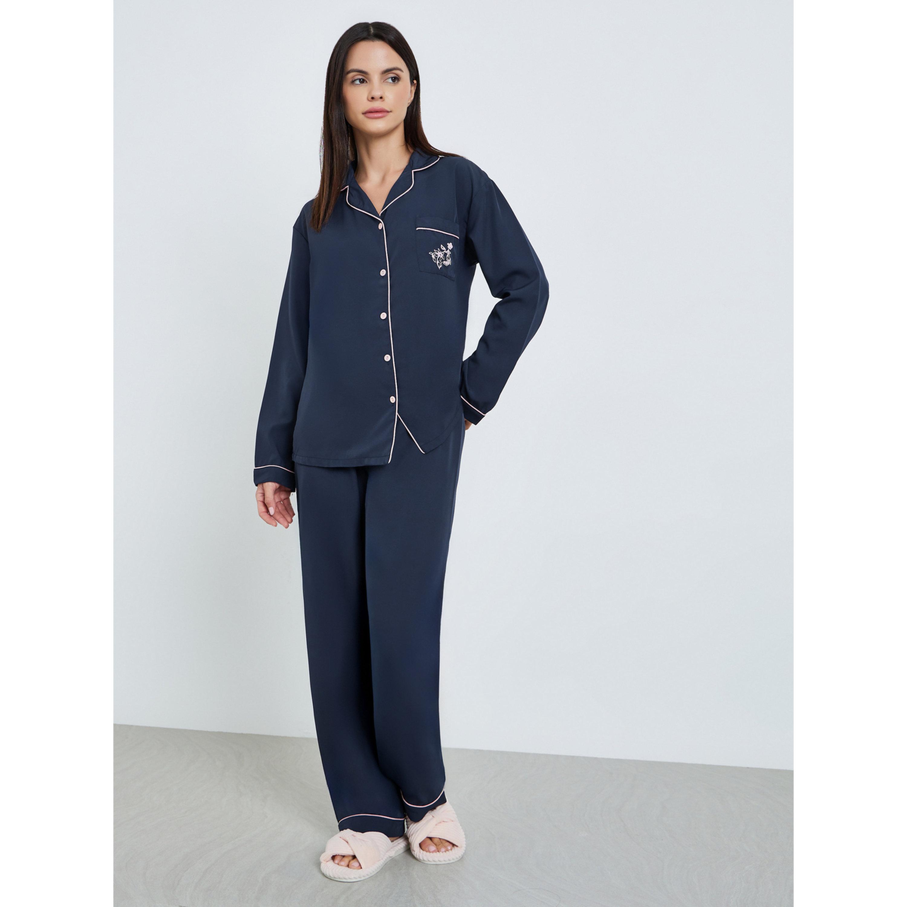 طقم بيجاما من بنطال وبلوزة بأكمام طويلة للنساء-women-clothing-nightwear-pyjamas-longsets-image-1