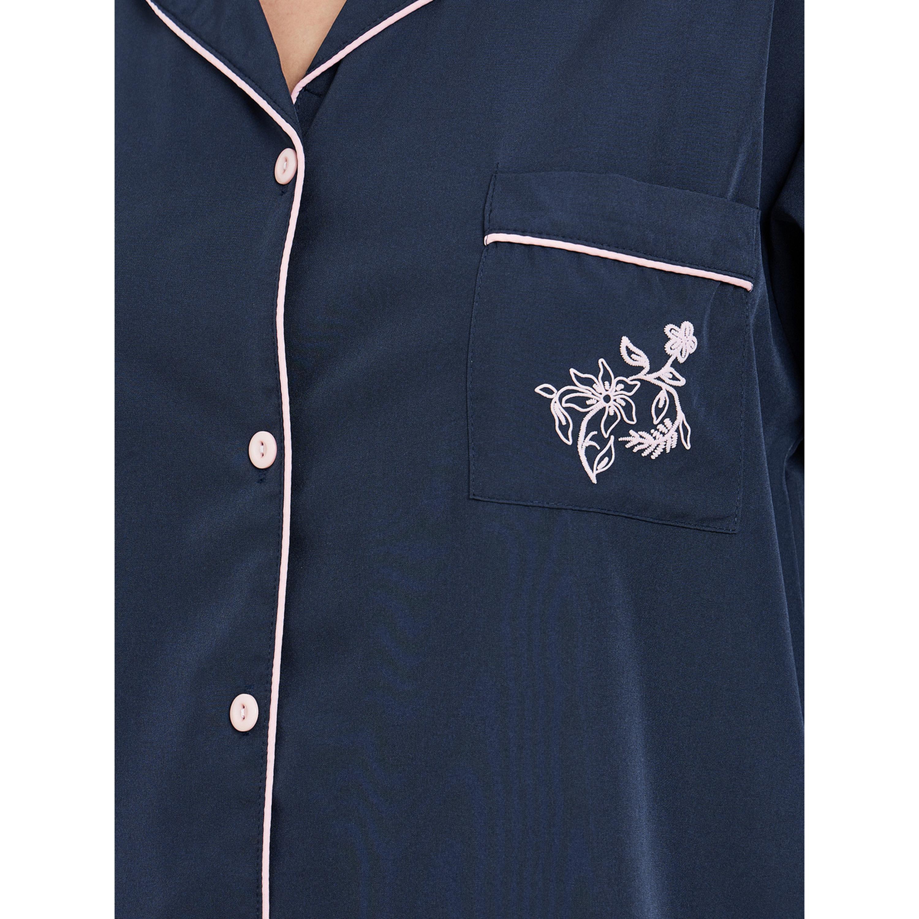 Styli Women Navy Blue Long Sleeve Shirt and Pyjama Set-women-clothing-nightwear-pyjamas-longsets-image-5