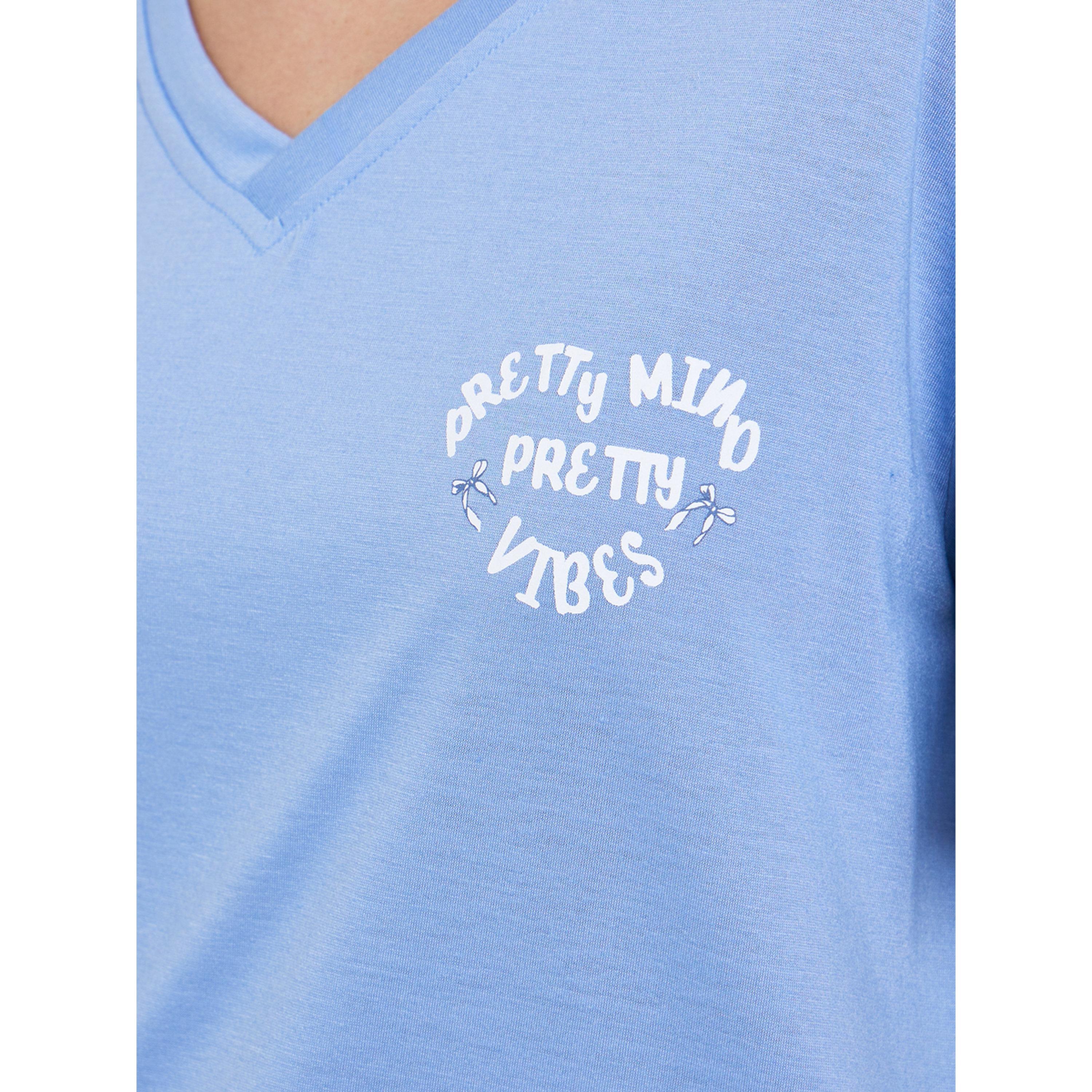 Styli Women Blue V-Neck T-Shirt and Printed Pyjama Set-women-clothing-nightwear-pyjamas-longsets-image-5