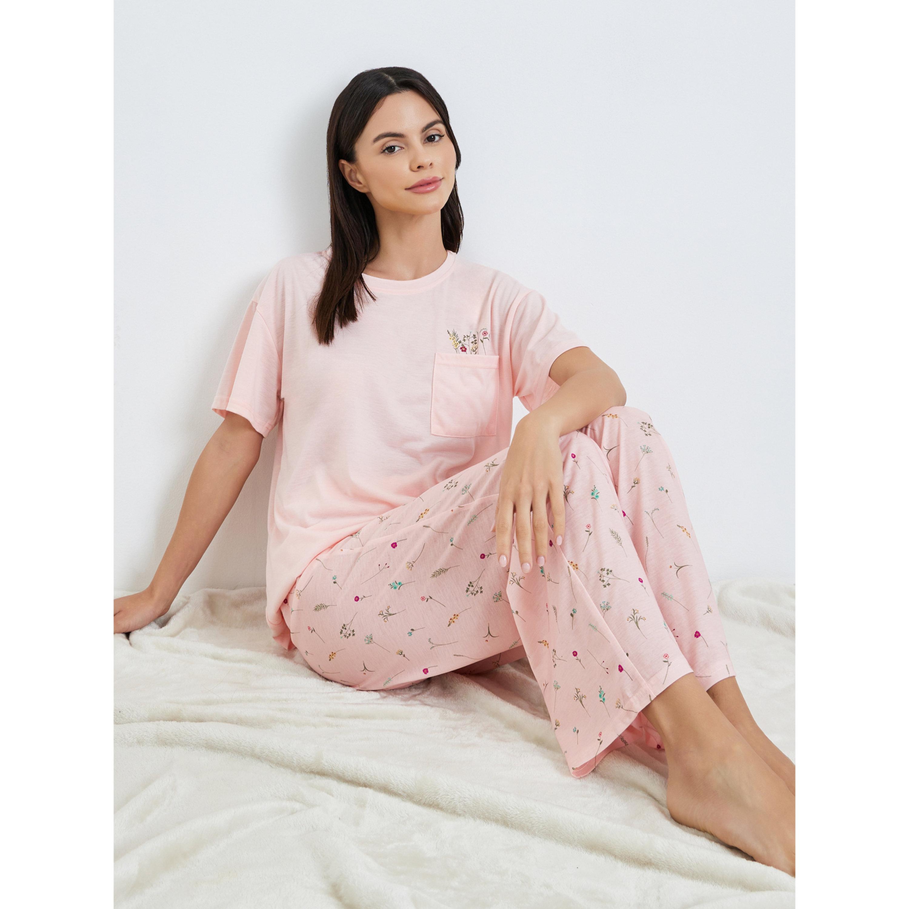 Styli Women Pink Graphic Print T-Shirt and Pyjama Set-women-clothing-nightwear-pyjamas-longsets-image-2