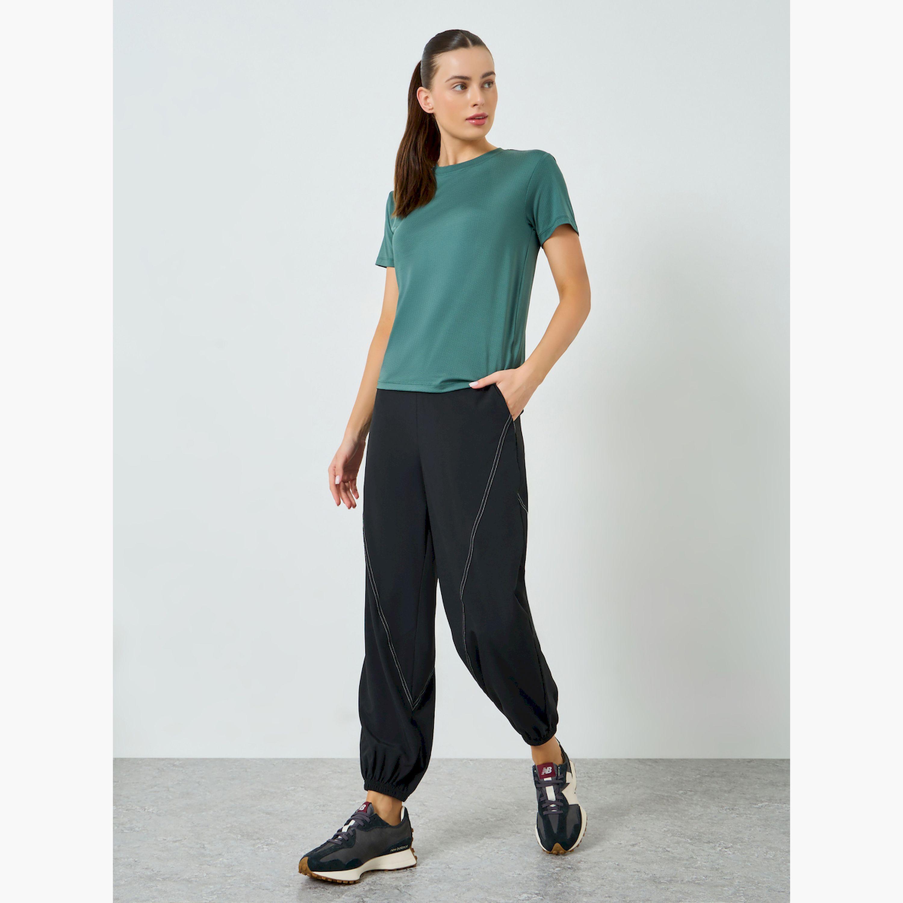 Styli Textured Back Dual Stripe Short Sleeve Top-women-clothing-tshirts-image-2