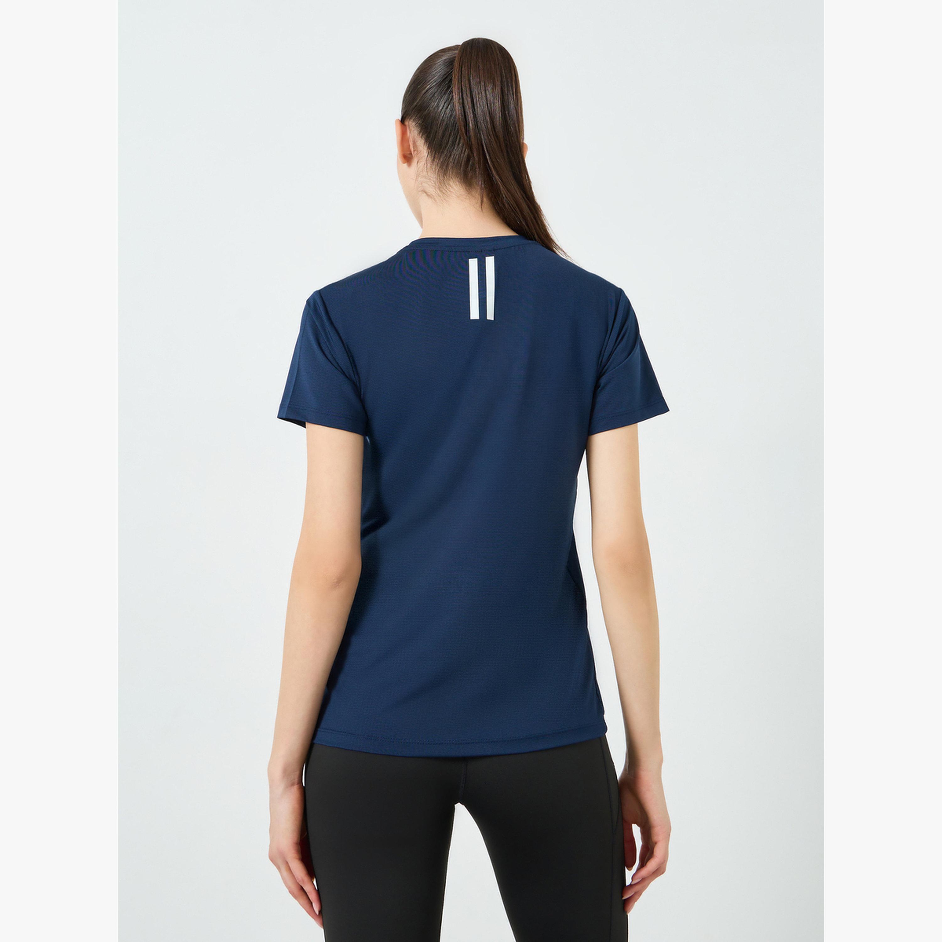 Styli Navy Blue Textured Back Dual Stripe Short Sleeve Top-women-clothing-tshirts-image-3