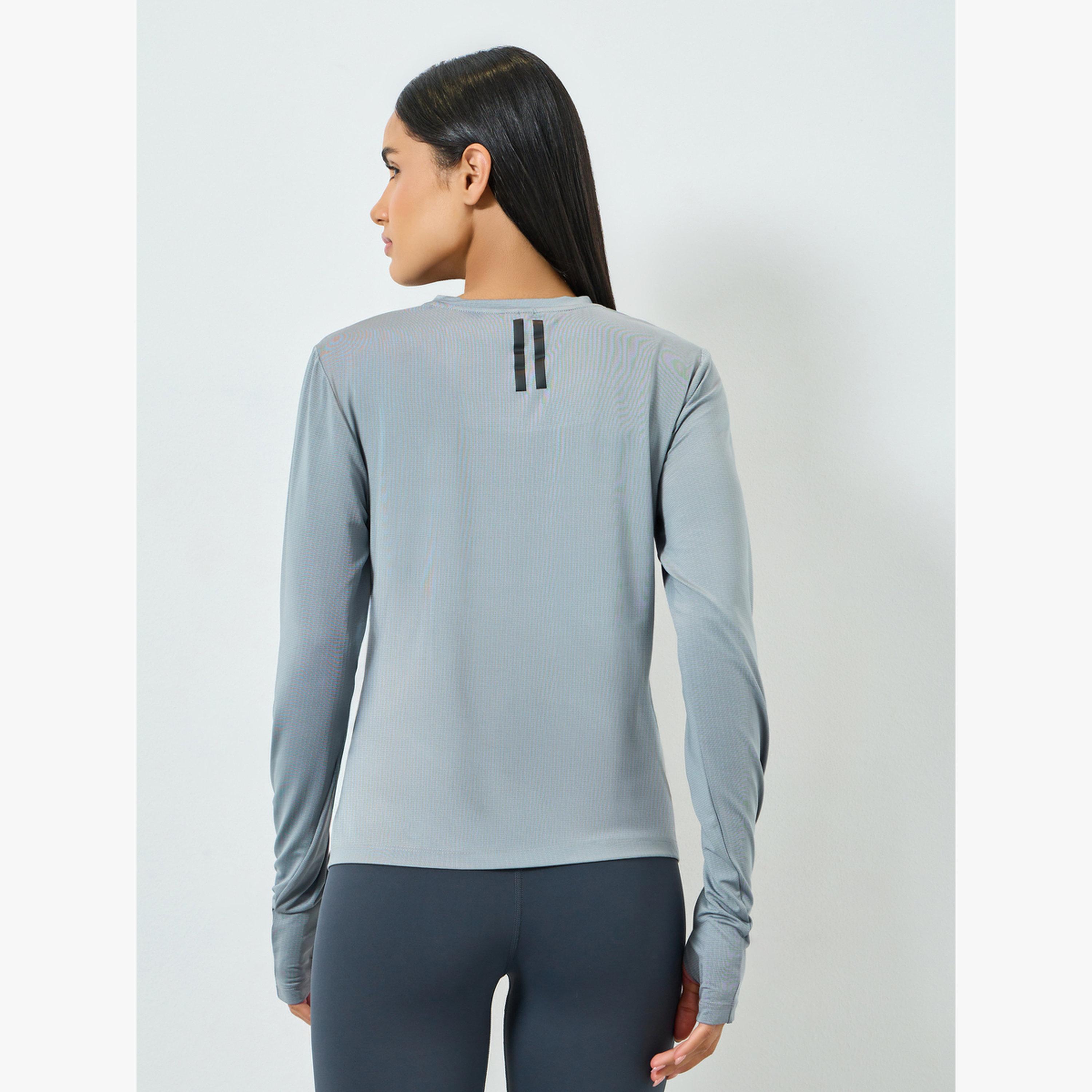 Styli Grey Textured Back Dual Stripe Long Sleeves Top-women-clothing-tshirts-image-3