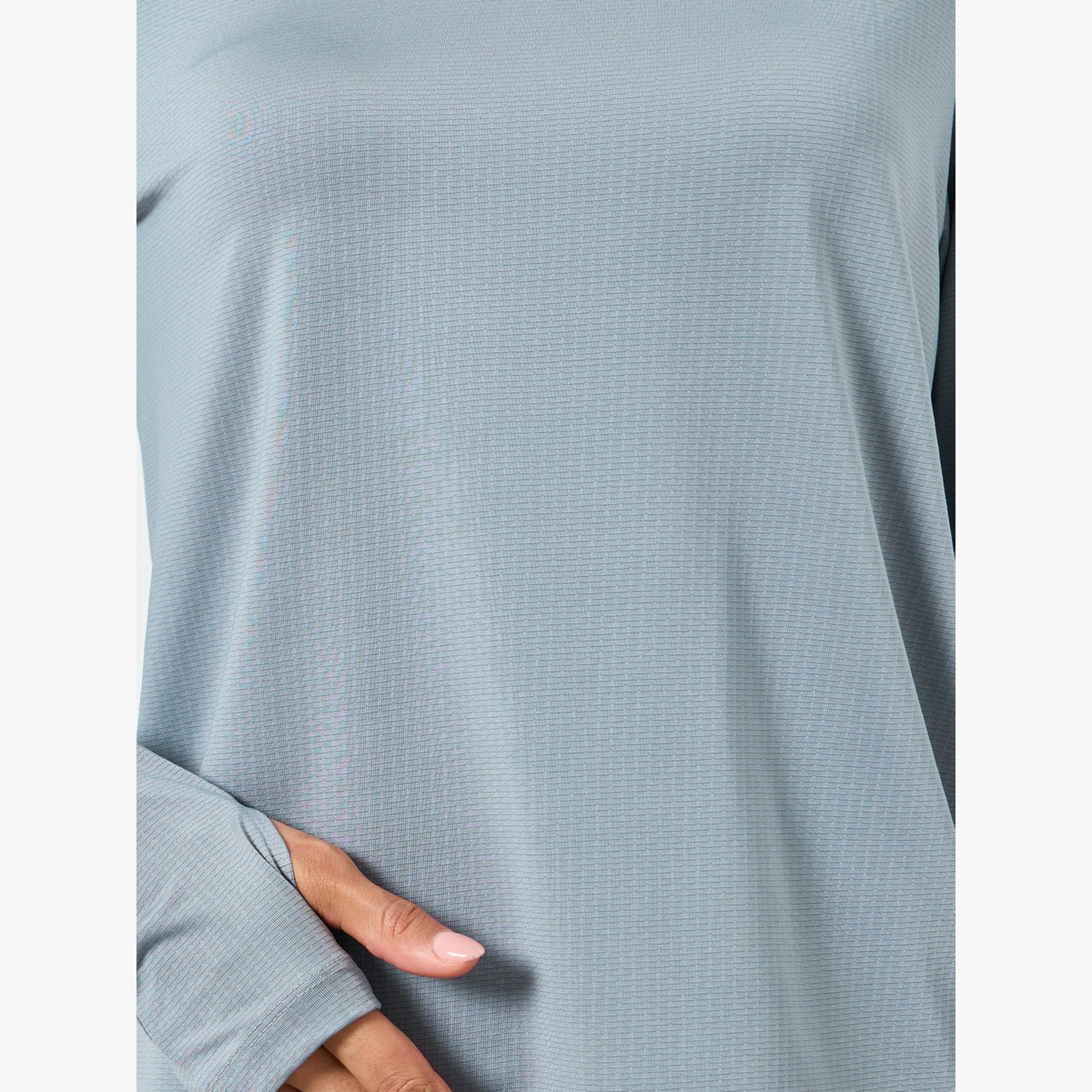Styli Grey Textured Back Dual Stripe Long Sleeves Top-women-clothing-tshirts-image-4