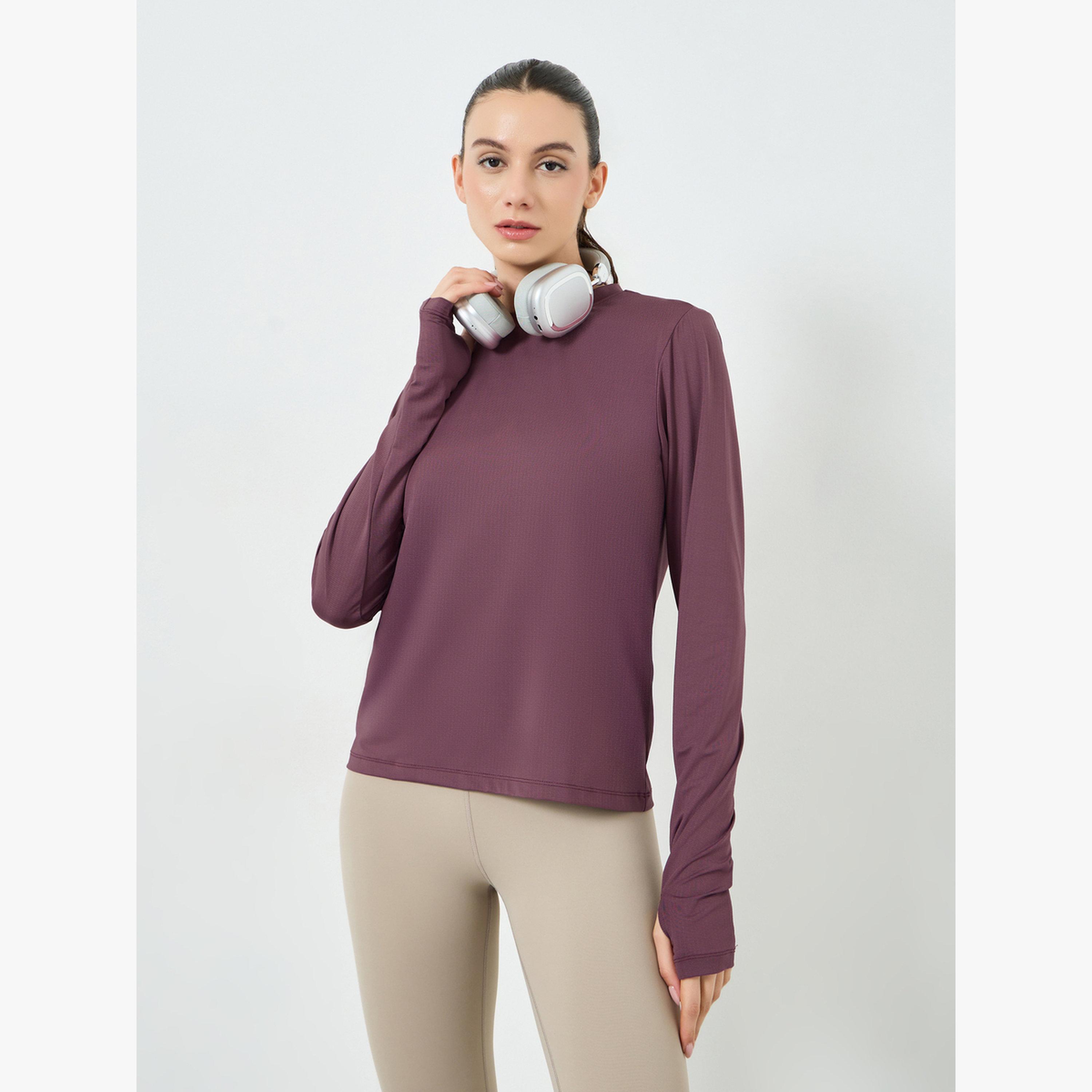 Styli Pink Textured Back Dual Stripe Long Sleeves Top-women-clothing-tshirts-image-1