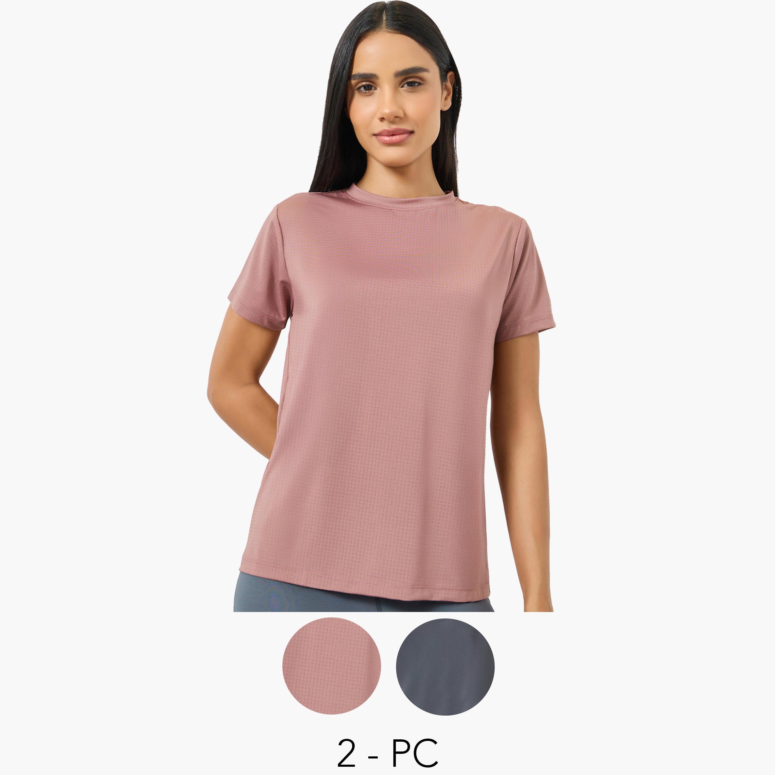 Styli Pack of 2 - Textured Basic Short Sleeve Top-women-clothing-tshirts-image-1