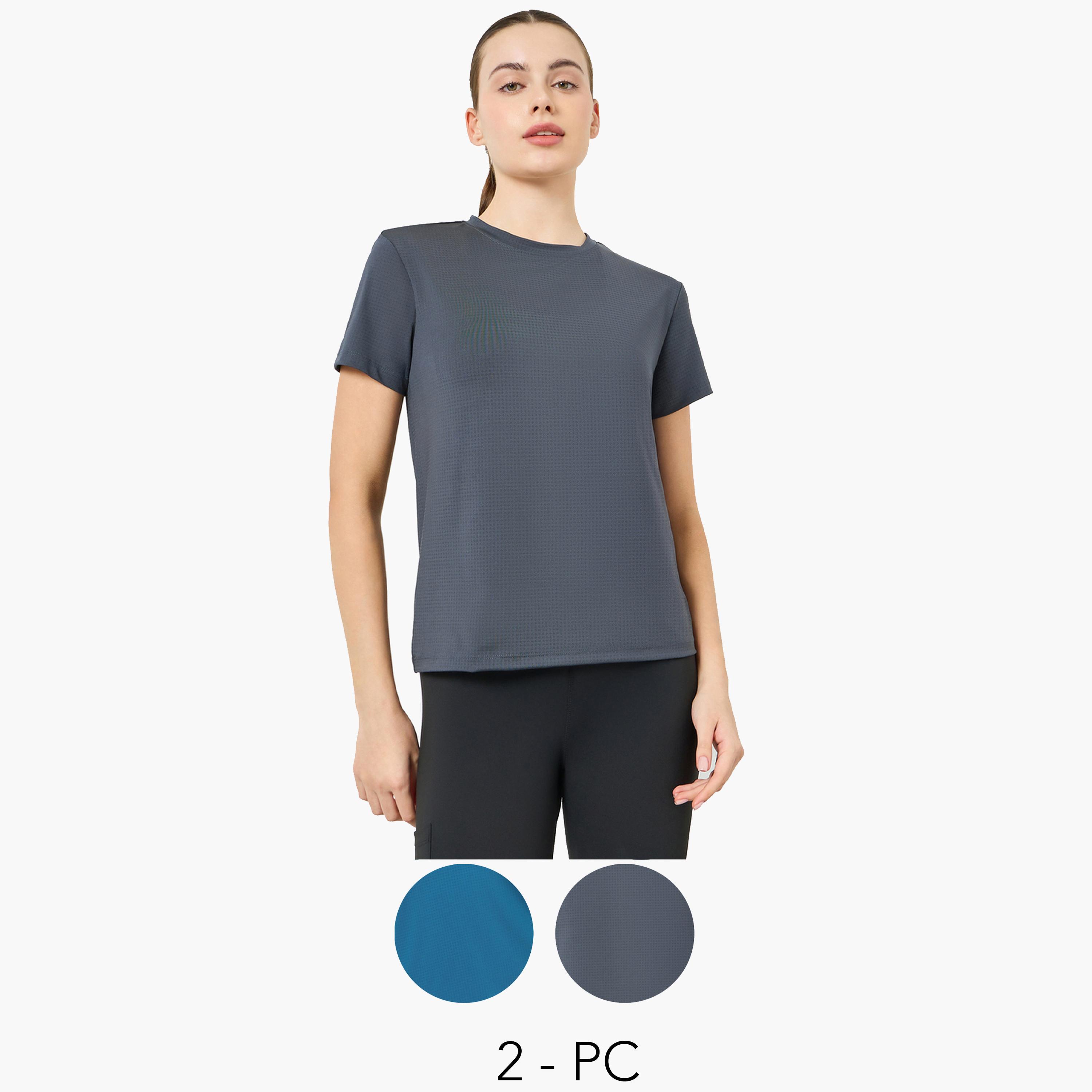طقم قطعتين بلوزة أساسي منسوج بأكمام قصيرة-women-clothing-tshirts-image-1