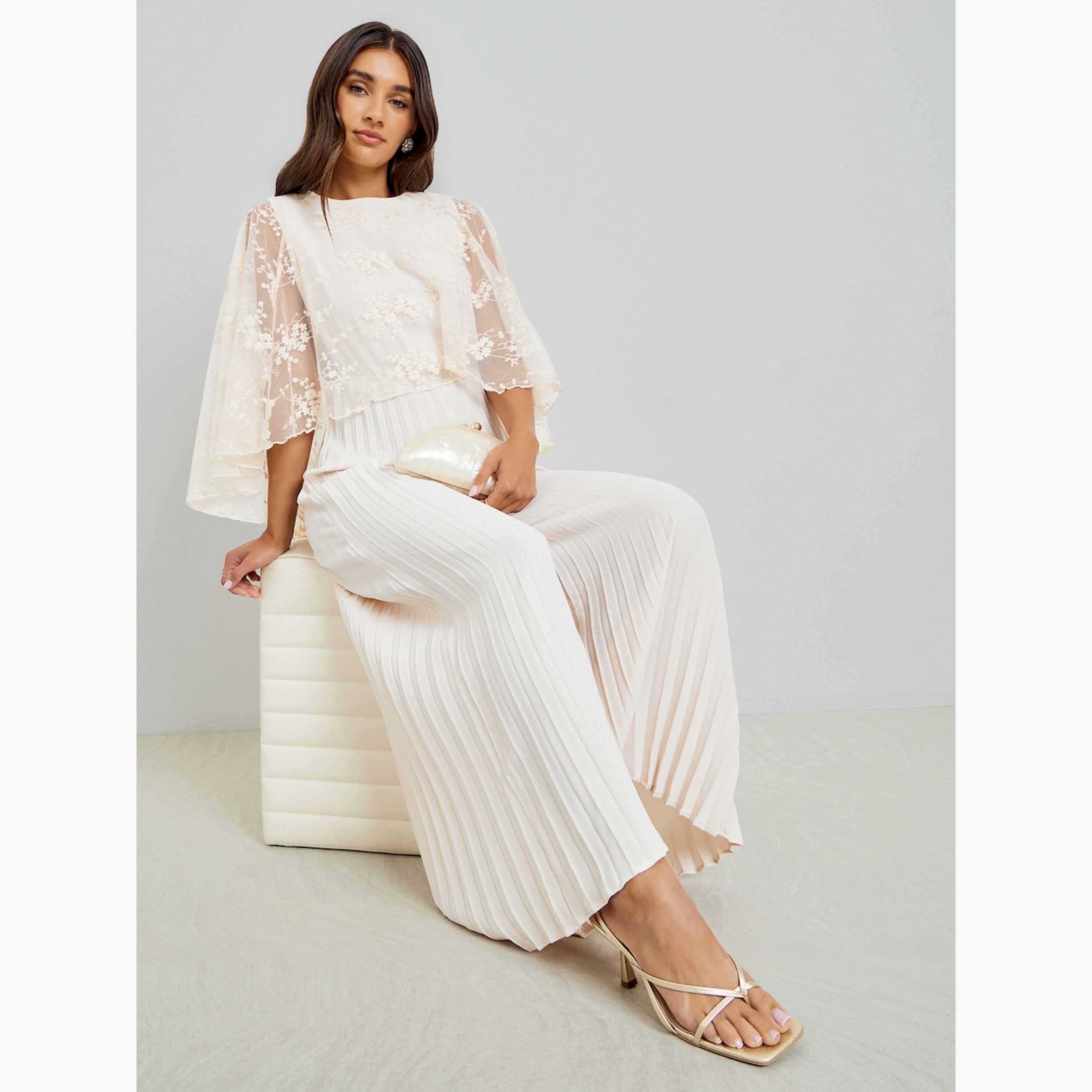 Styli Cream Cape Sleeve Wide Leg Pleated Jumpsuit-women-clothing-jumpsuits-image-3