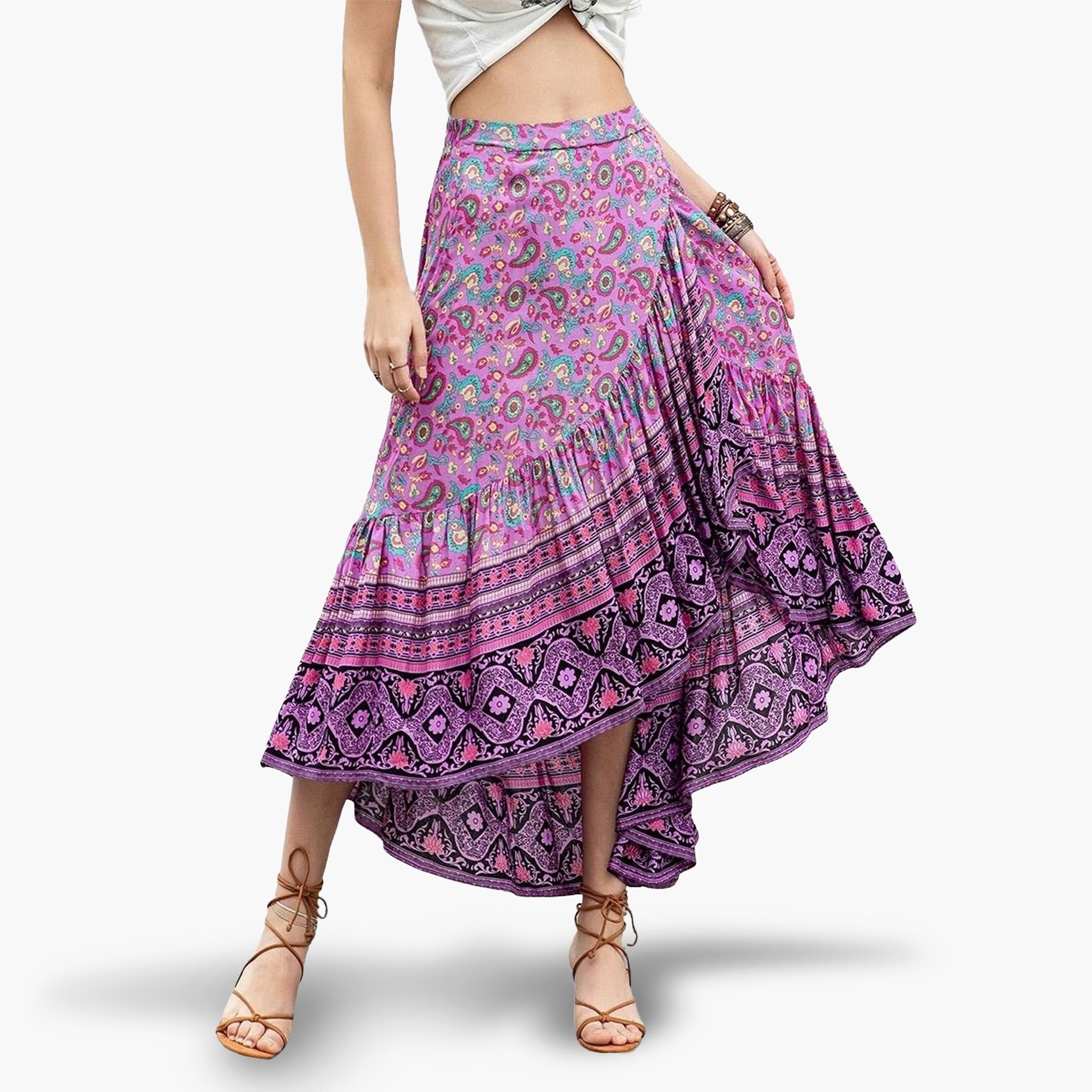 Take Two Women's Floral Printed Asymmetrical Pleated Detail Midi Skirt-women-clothing-bottoms-skirts-image-1