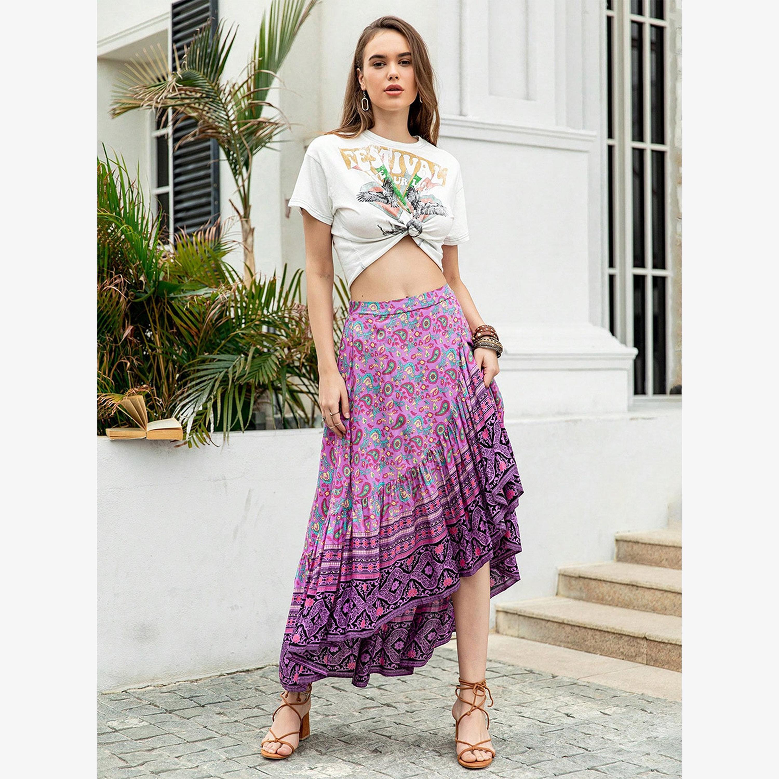 Take Two Women's Floral Printed Asymmetrical Pleated Detail Midi Skirt-women-clothing-bottoms-skirts-image-2