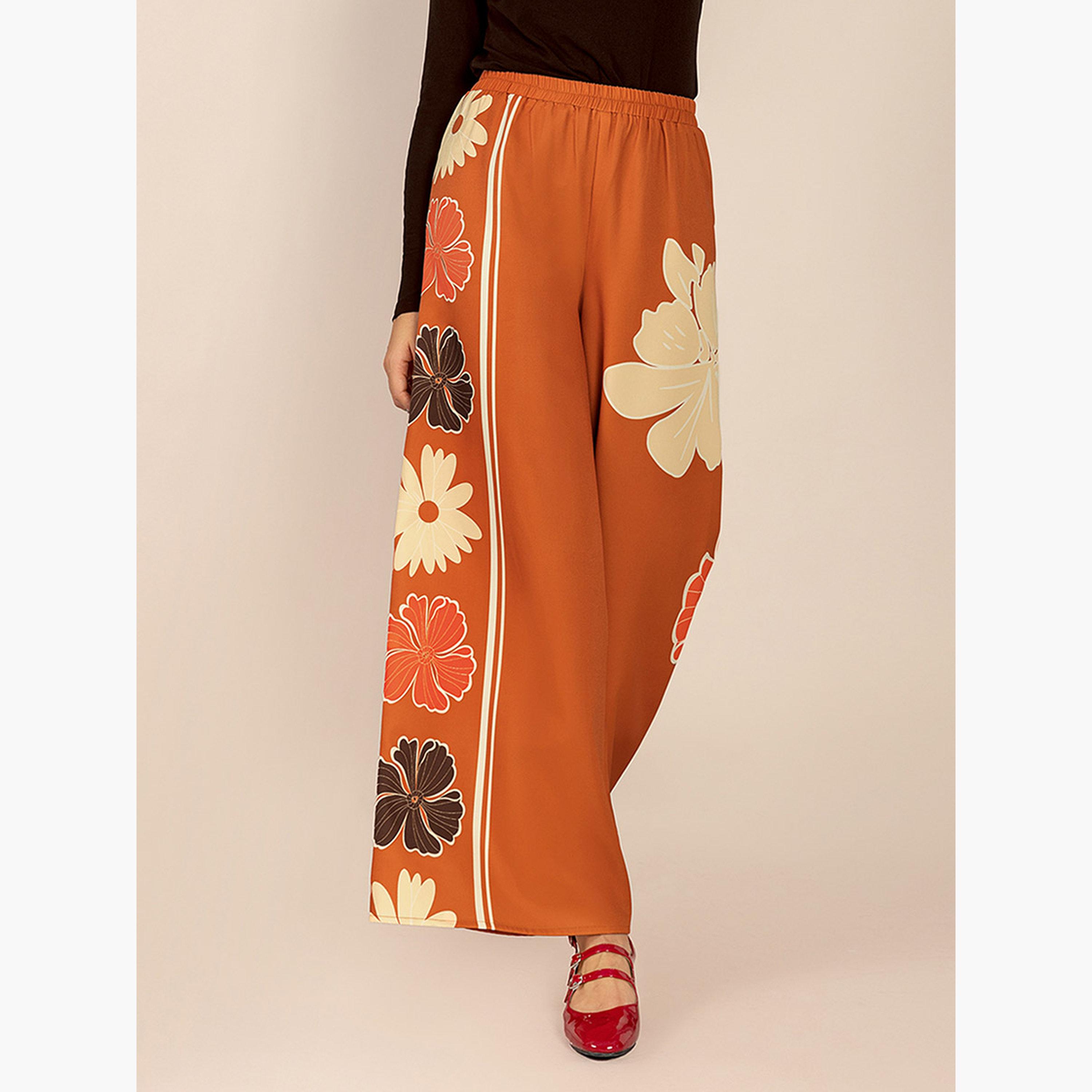 Take Two Women's Floral Printed Elastic Waist Wide Leg Pants-women-clothing-bottoms-trousers-image-2