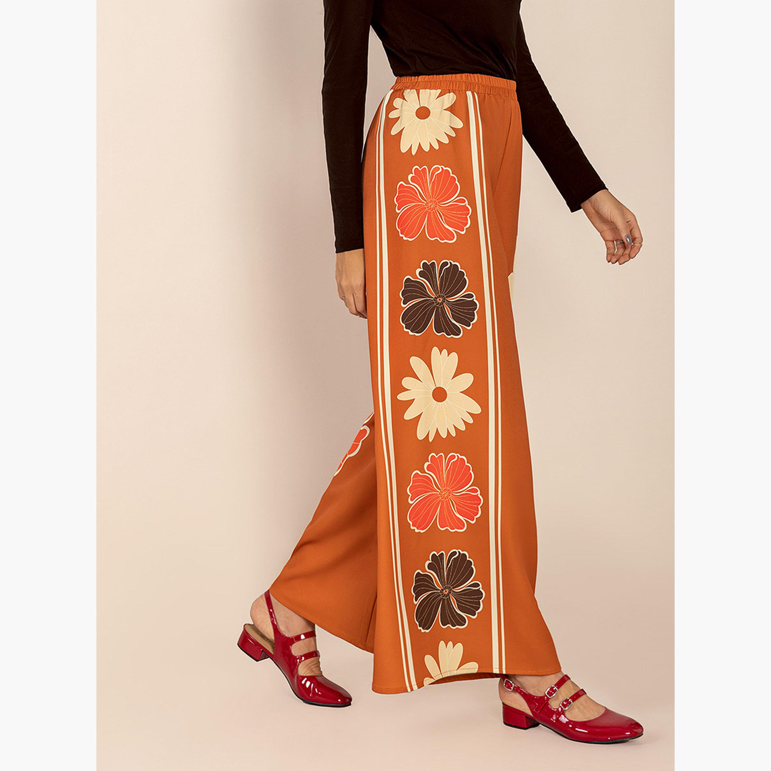 Take Two Women's Floral Printed Elastic Waist Wide Leg Pants-women-clothing-bottoms-trousers-image-3