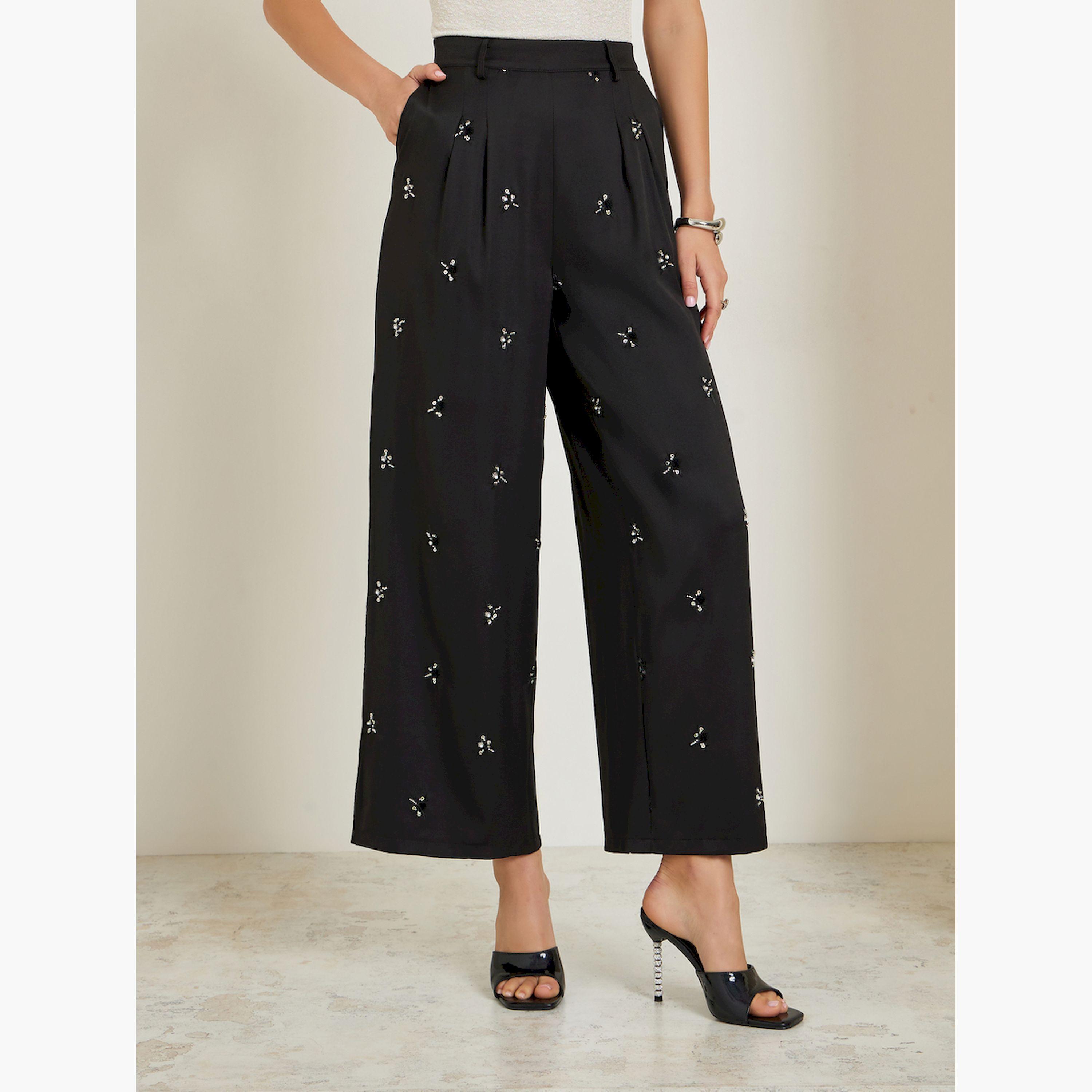 بنطال بأرجل واسعة ومطرز-women-clothing-bottoms-trousers-image-1