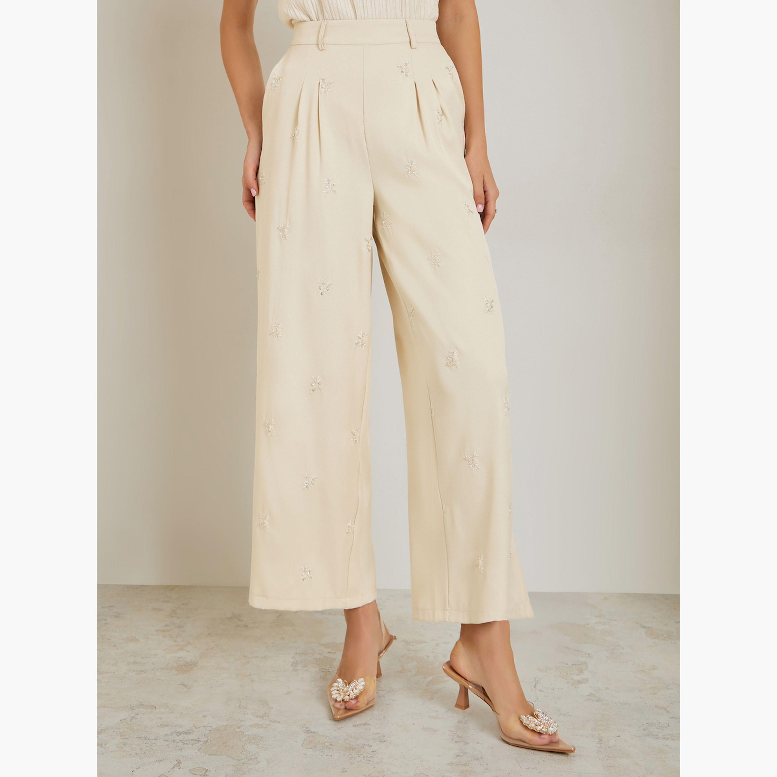 بنطال أوف وايت مزين وأرجل واسعة-women-clothing-bottoms-trousers-image-1