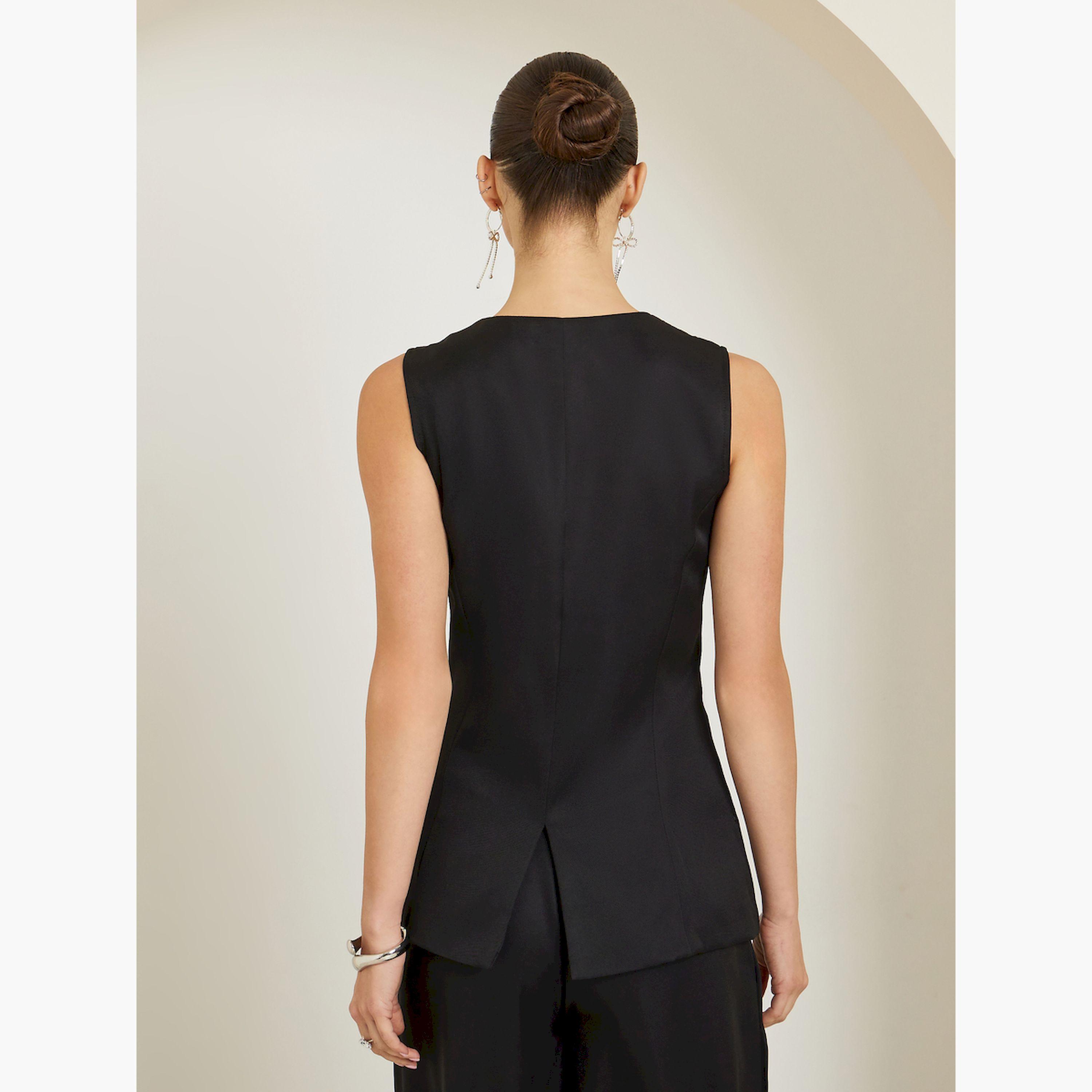 Styli Black Embellished Sleeveless Waistcoat-women-clothing-shirtsandblouses-blouses-image-4
