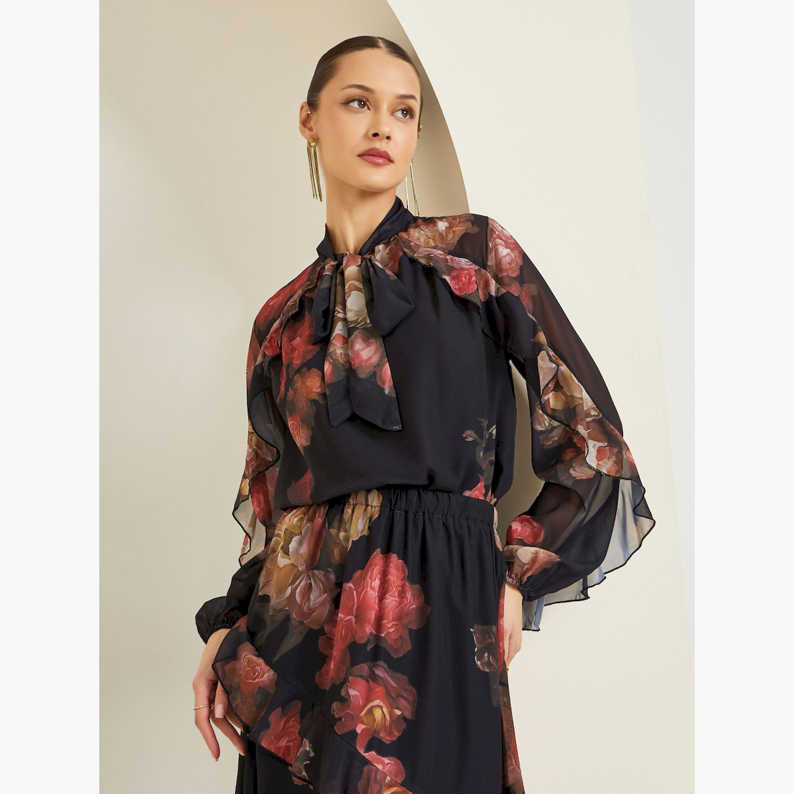 بلوزة بأكمام مكشكشة وطبعة زهور-women-clothing-shirtsandblouses-blouses-image-3