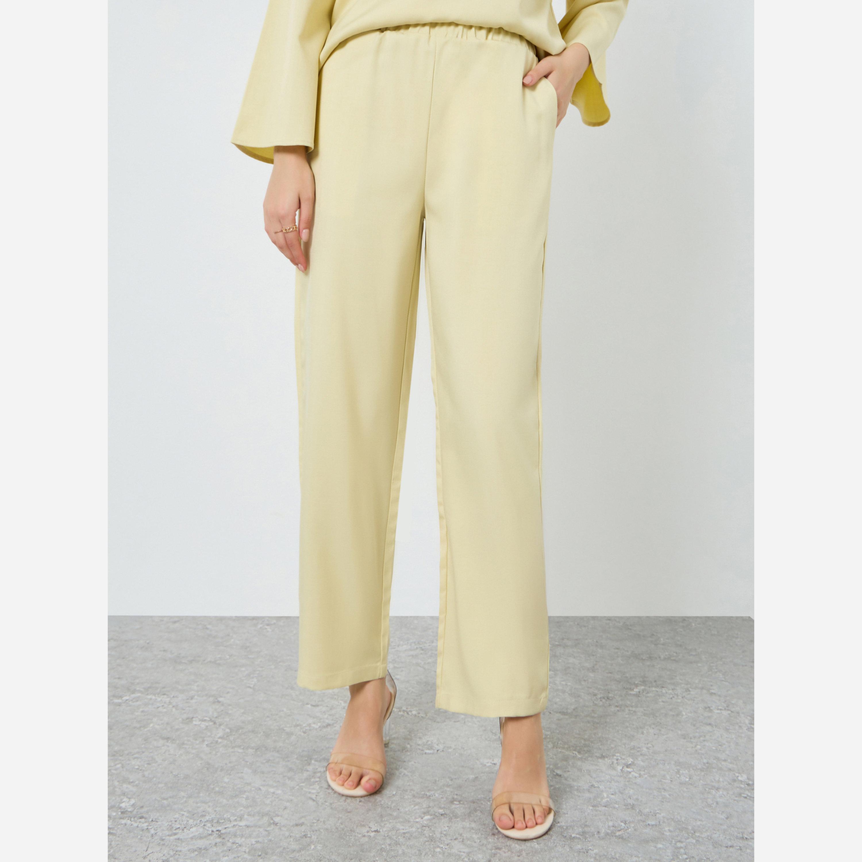 Styli Solid Woven Long Sleeve Top and Wide Leg Pants Set-women-clothing-coordsets-image-4