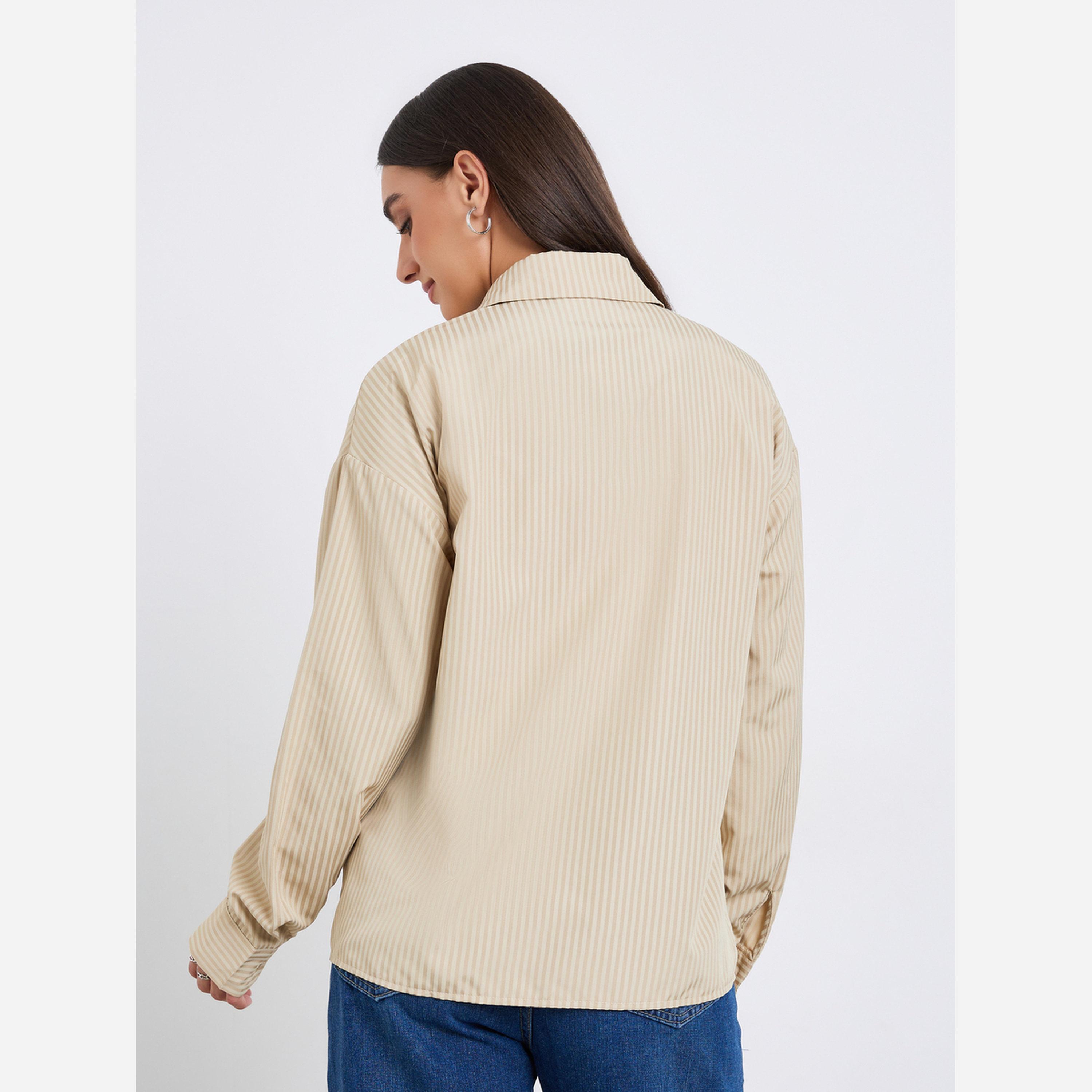 ستايلي - قميص مقاس واسع أكمام طويلة قماش مخطط-women-clothing-shirtsandblouses-shirts-image-4