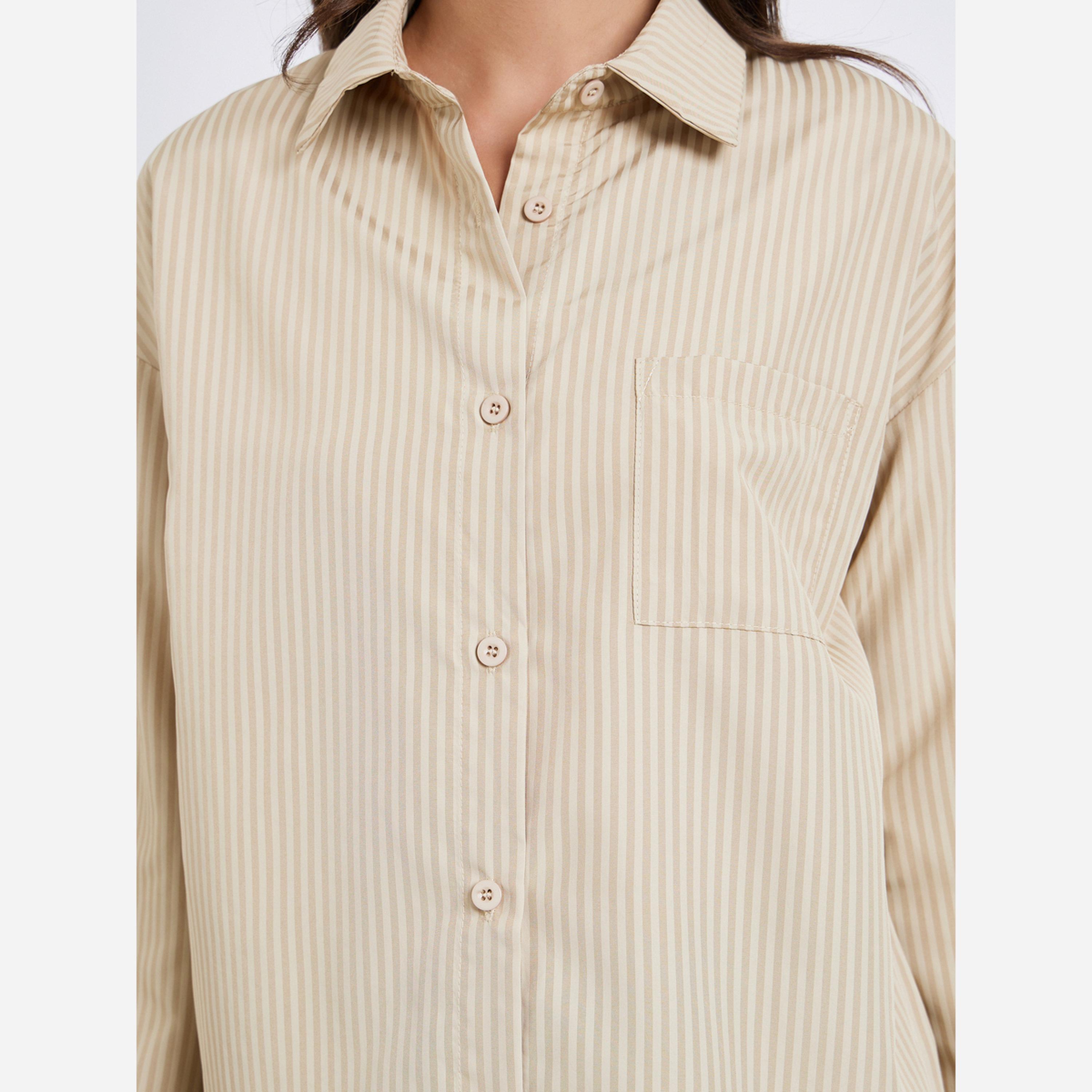 ستايلي - قميص مقاس واسع أكمام طويلة قماش مخطط-women-clothing-shirtsandblouses-shirts-image-5