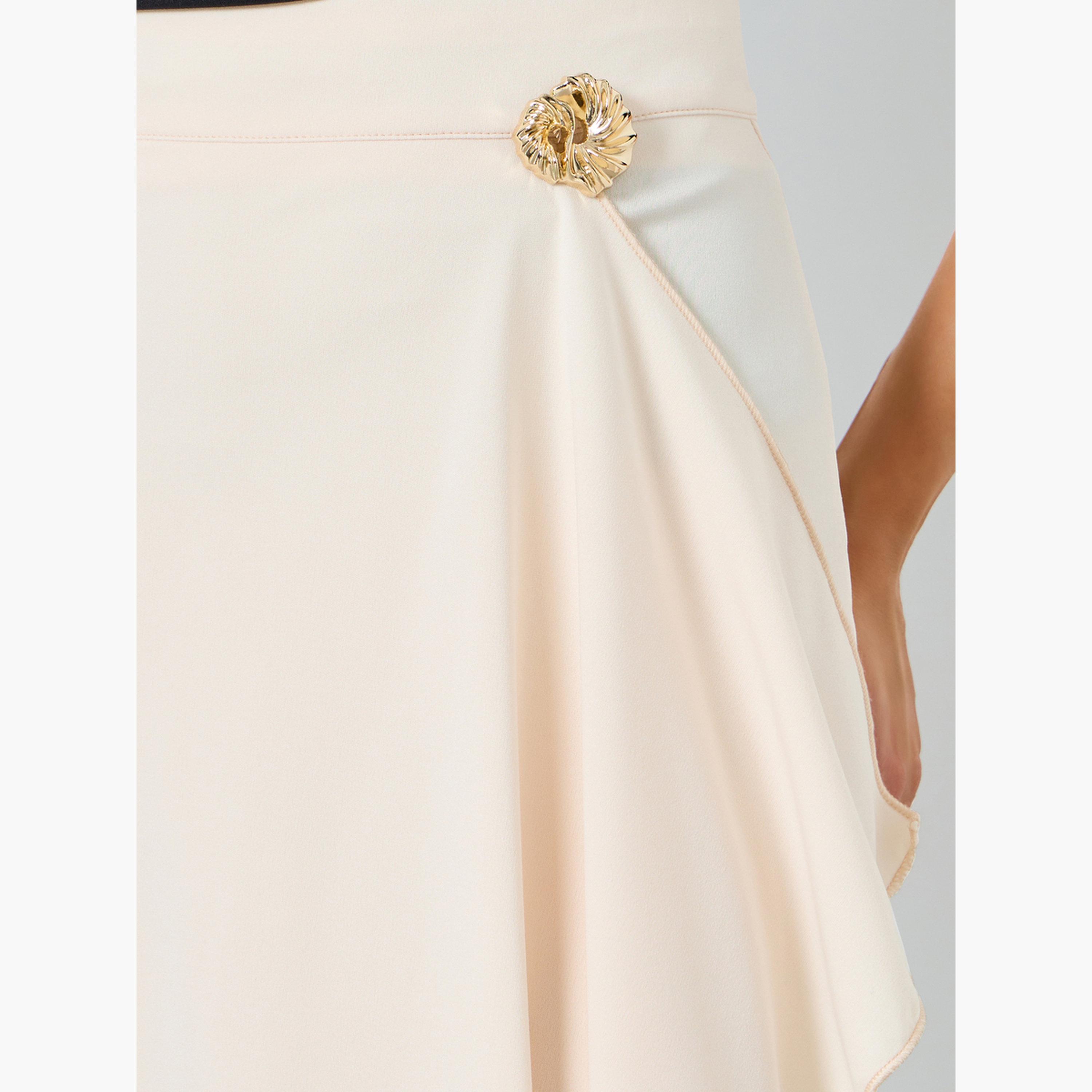 Styli Women Beige Solid Wrap Midi Skirt with Metallic Accents-women-clothing-bottoms-skirts-image-3