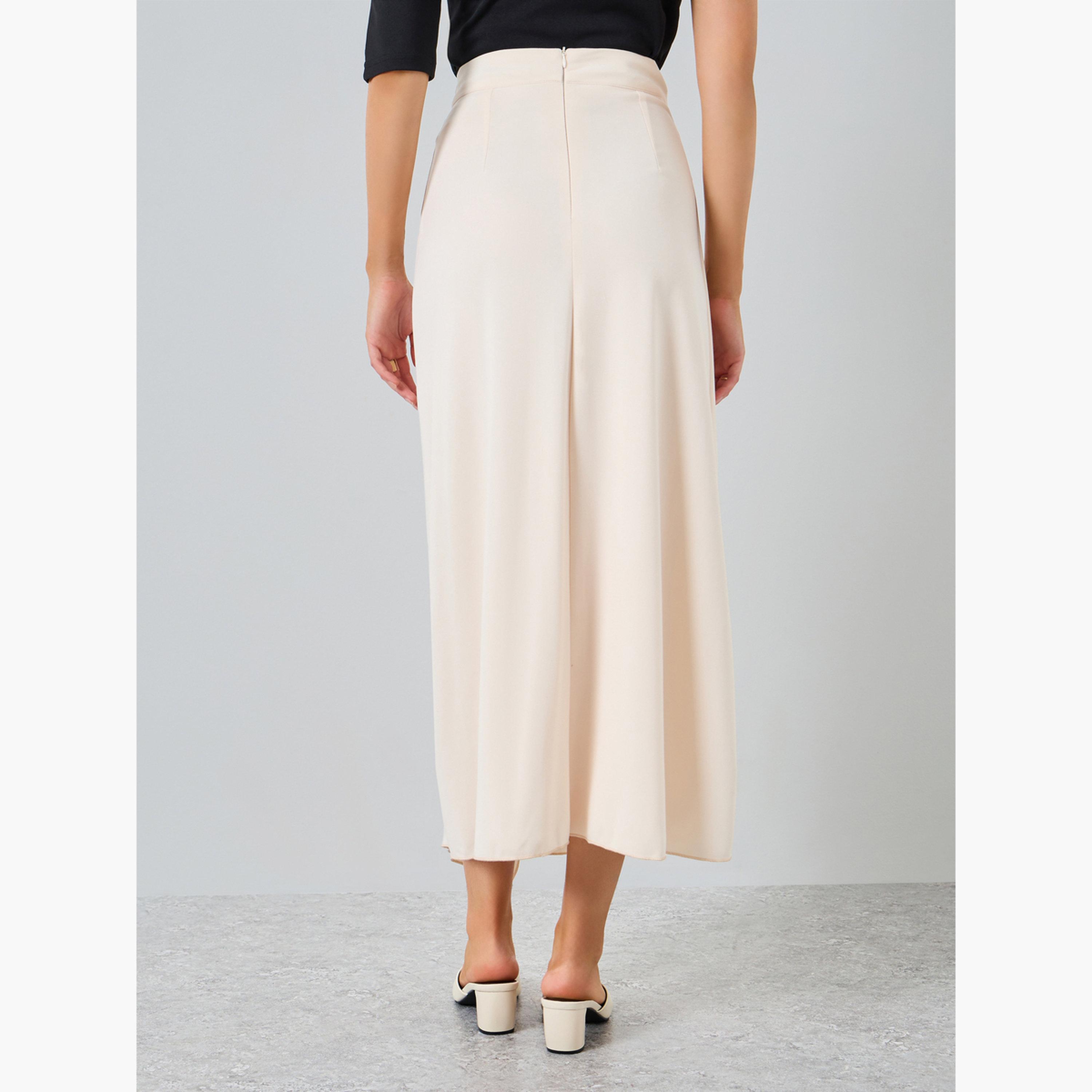 تنورة ميدي لف سادة بتفاصيل معدنية-women-clothing-bottoms-skirts-image-4