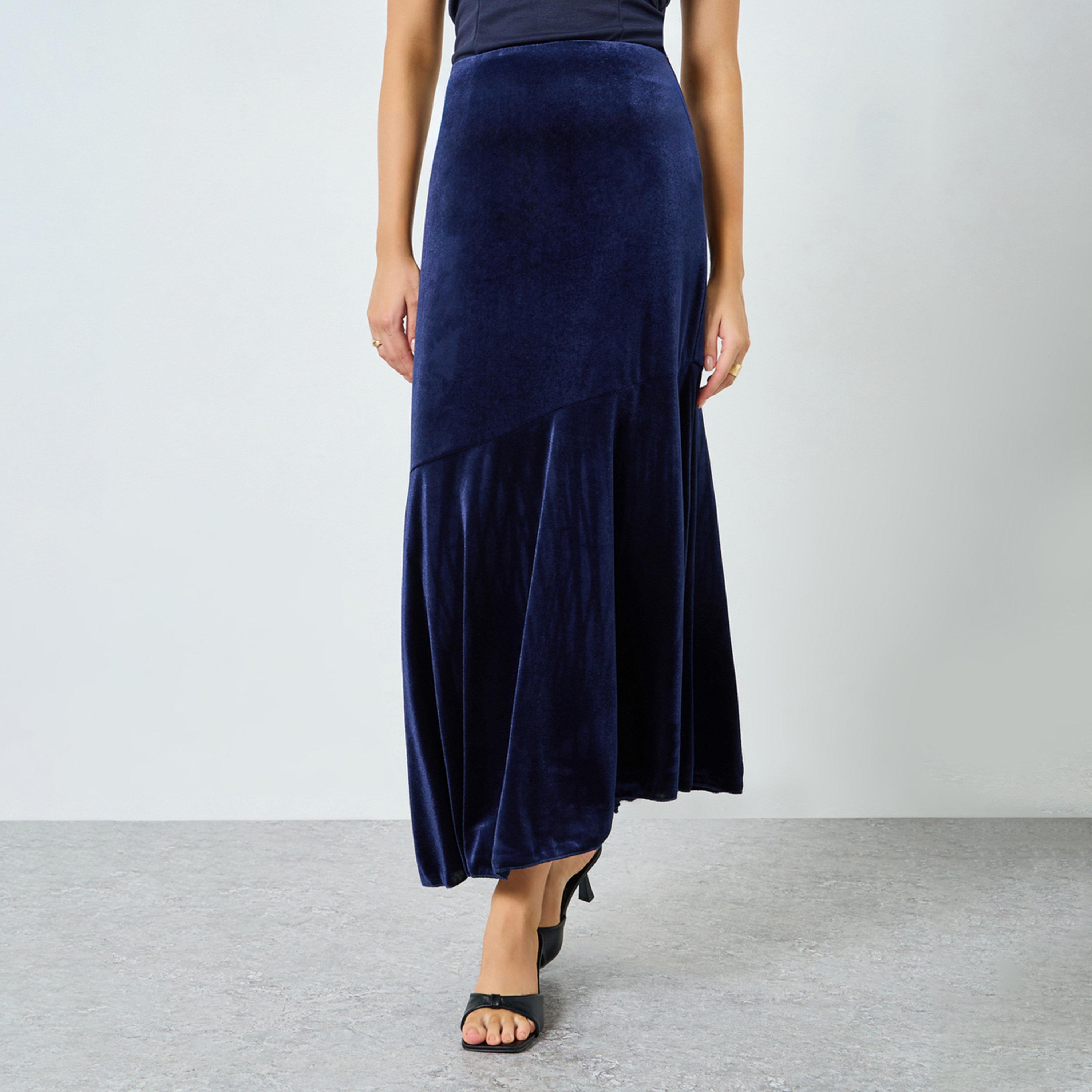 تنورة ميدي غير متماثلة بمظهر مخملي-women-clothing-bottoms-skirts-image-1