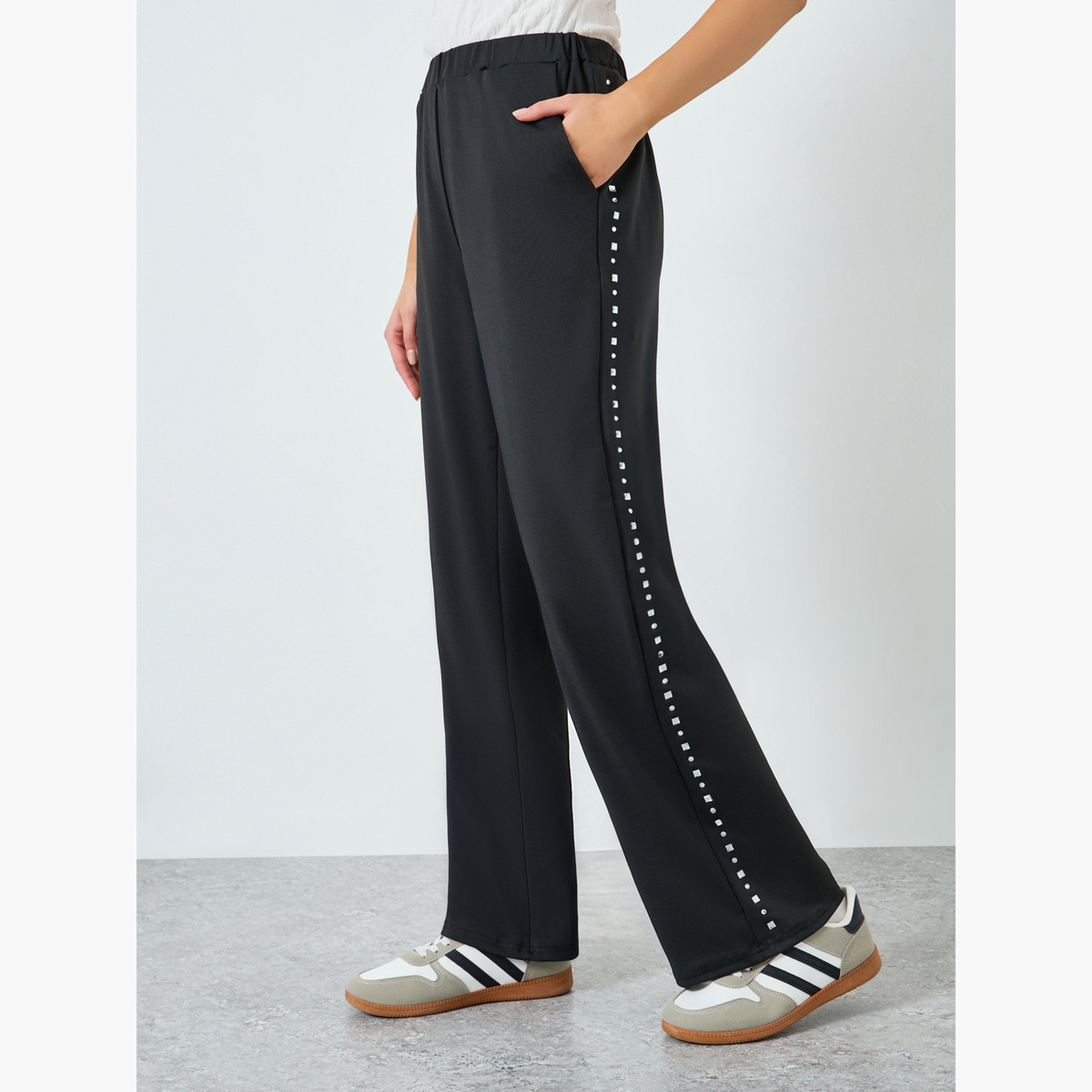 بنطال بأرجل واسعة وأحجار راين جانبية-women-clothing-bottoms-trousers-image-2