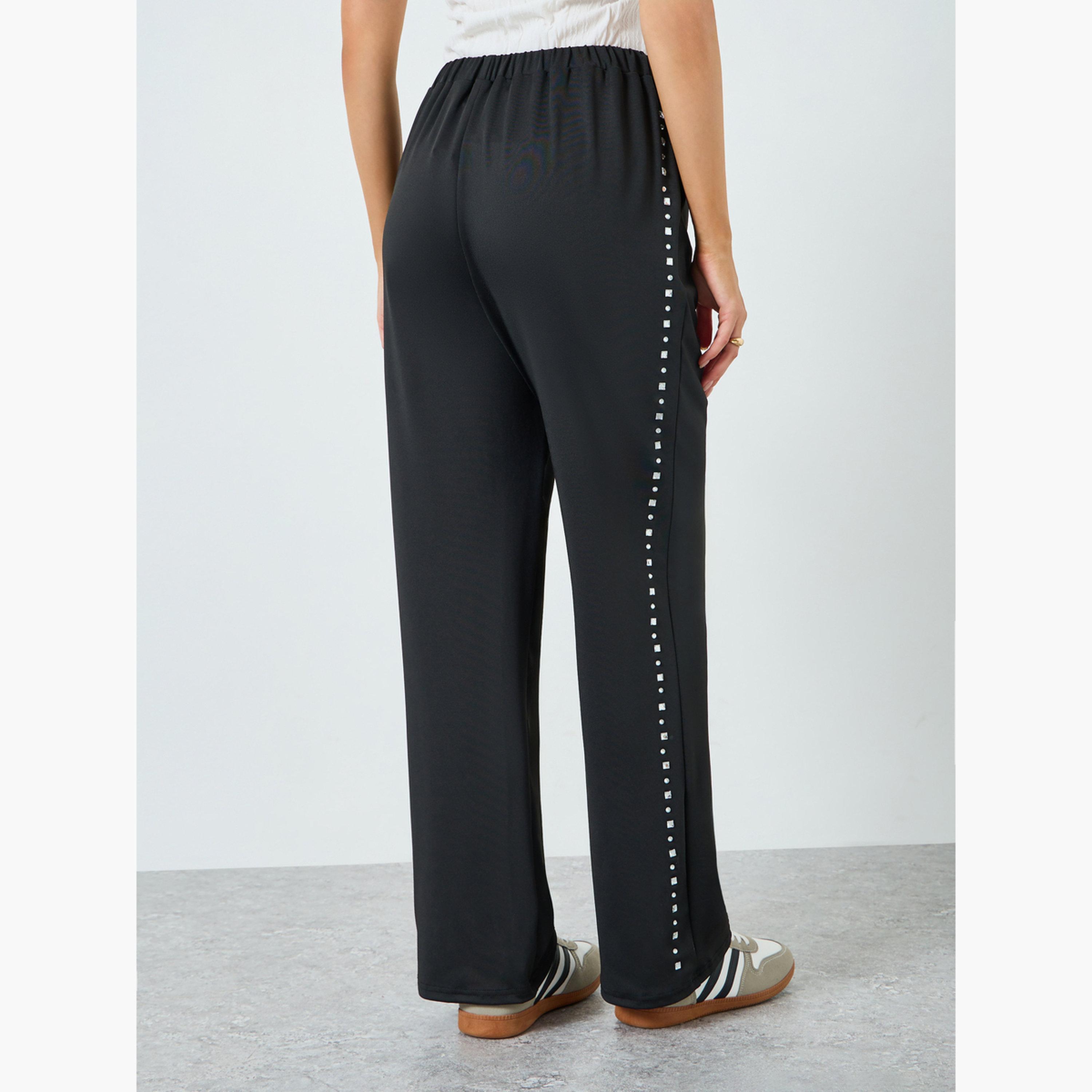 بنطال بأرجل واسعة وأحجار راين جانبية-women-clothing-bottoms-trousers-image-4