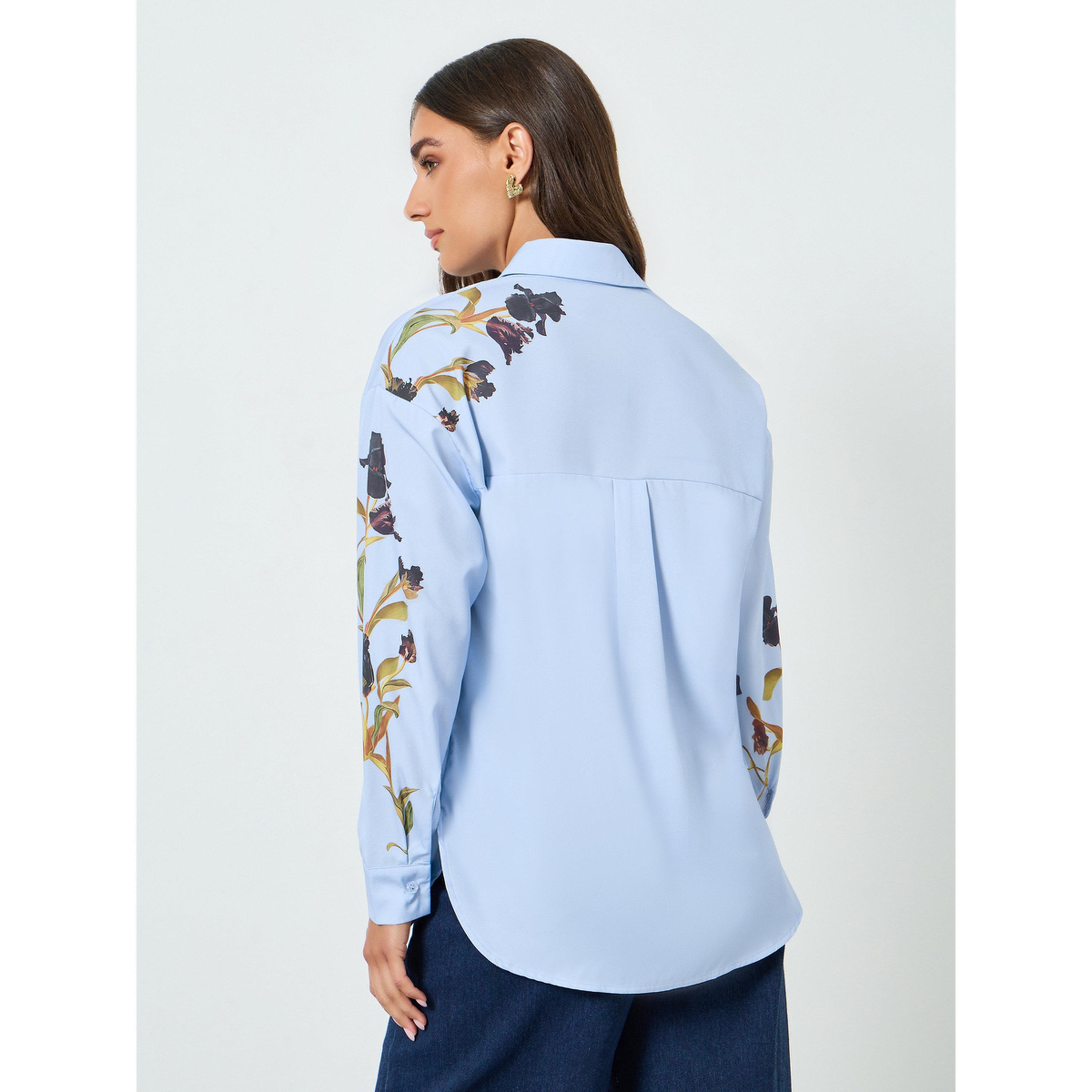 Styli Women Blue Placement Floral Print Oversized Shirt-women-clothing-shirtsandblouses-shirts-image-5