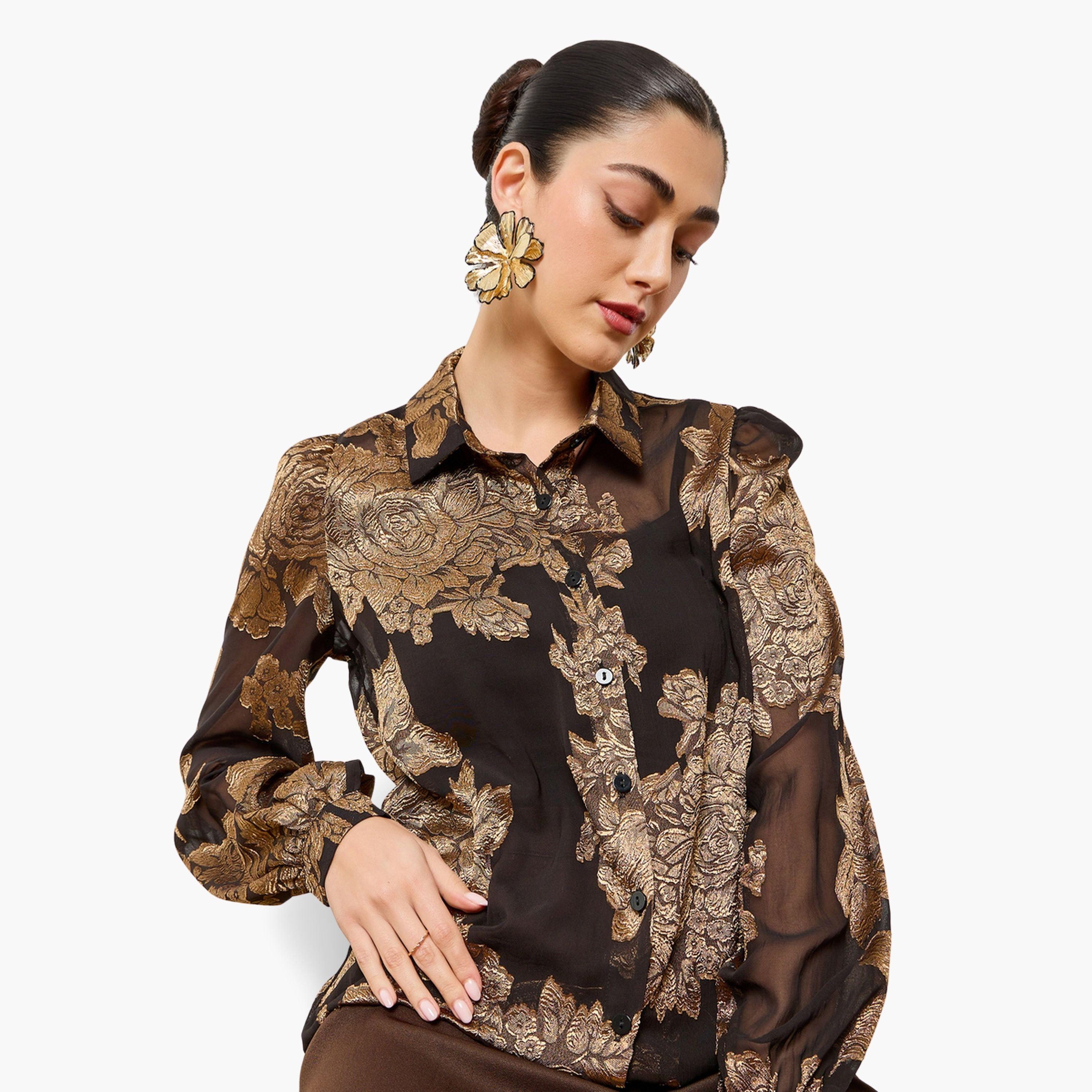 بلوزة جاكار بطبعة زهور وأكمام طويلة أسود-women-clothing-shirtsandblouses-shirts-image-3