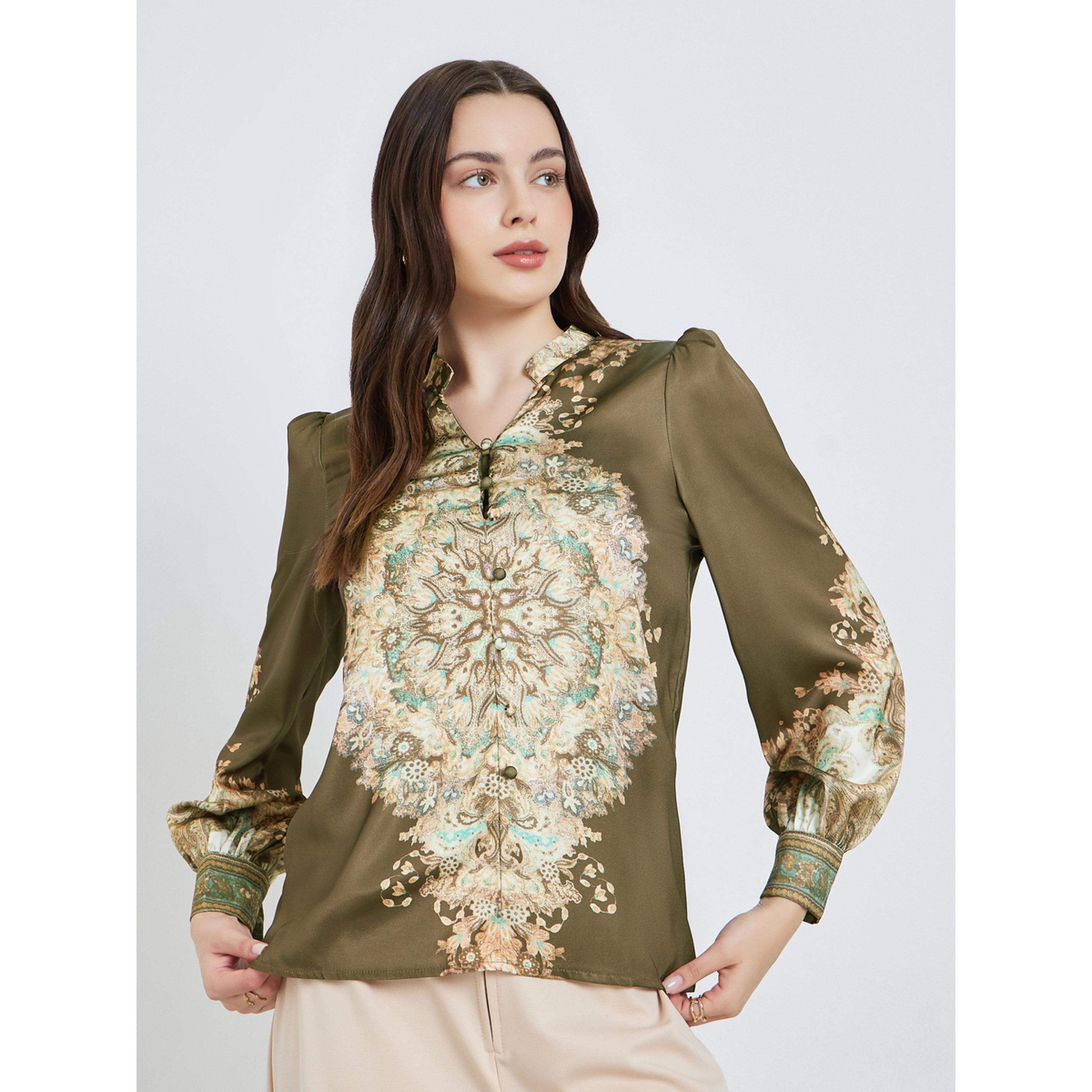Styli Women Olive Printed Balloon Sleeve Blouse-women-clothing-shirtsandblouses-blouses-image-1