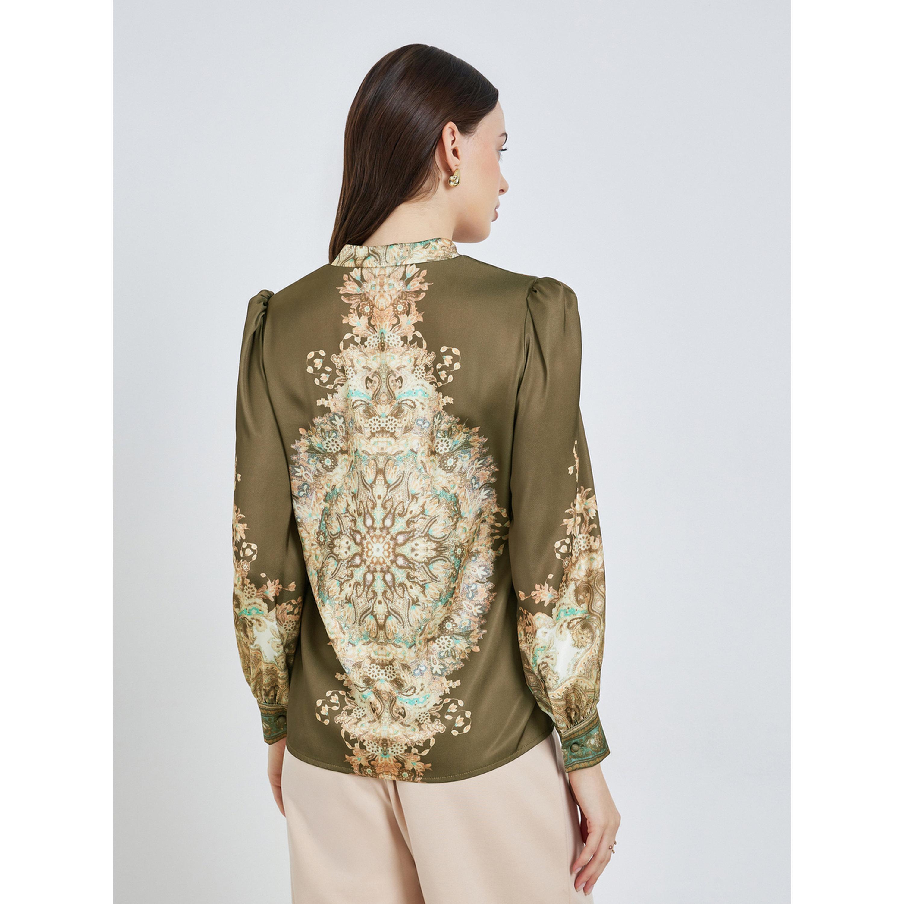 Styli Women Olive Printed Balloon Sleeve Blouse-women-clothing-shirtsandblouses-blouses-image-4