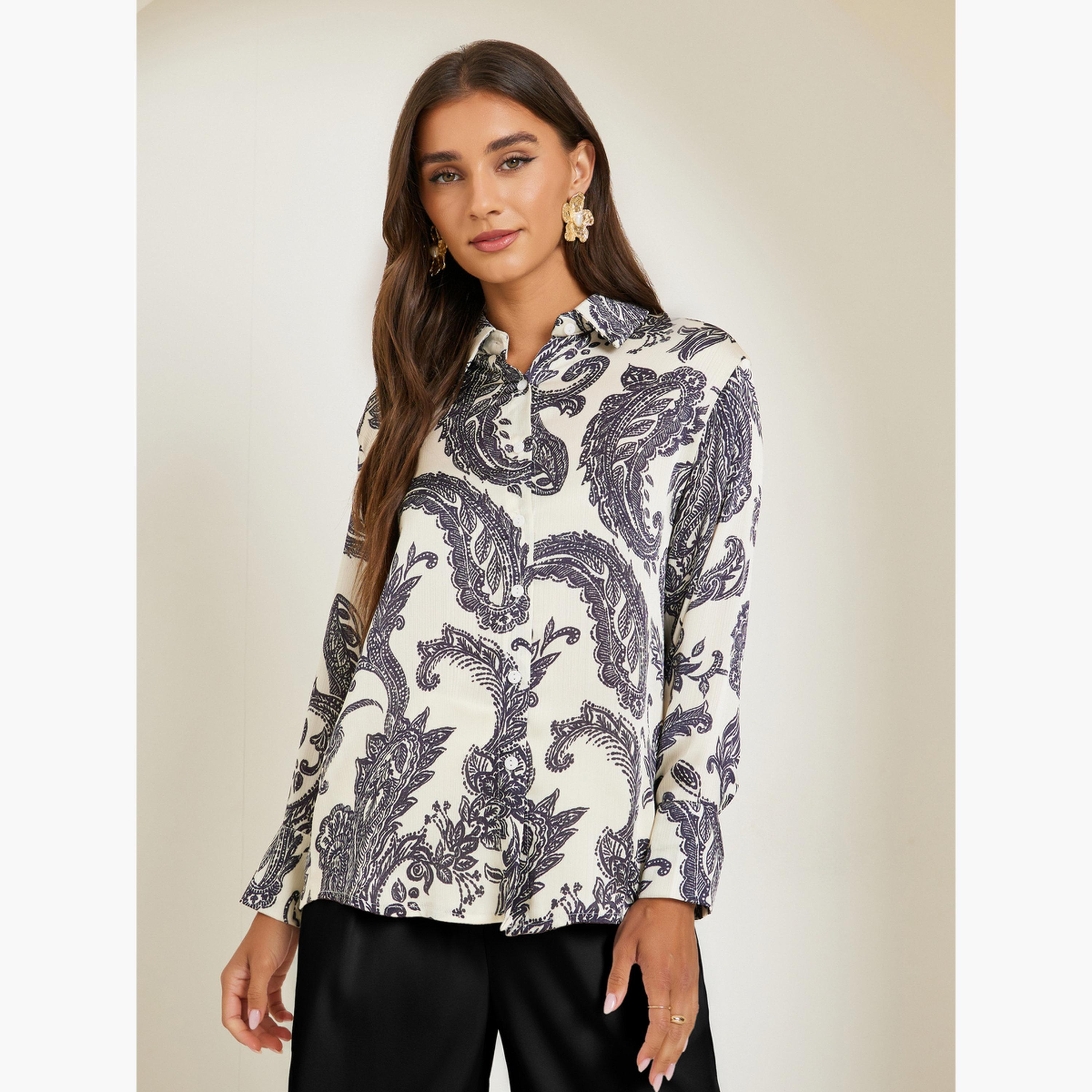بلوزة ساتان بأكمام طويلة وطبعة بيزلي-women-clothing-shirtsandblouses-shirts-image-1