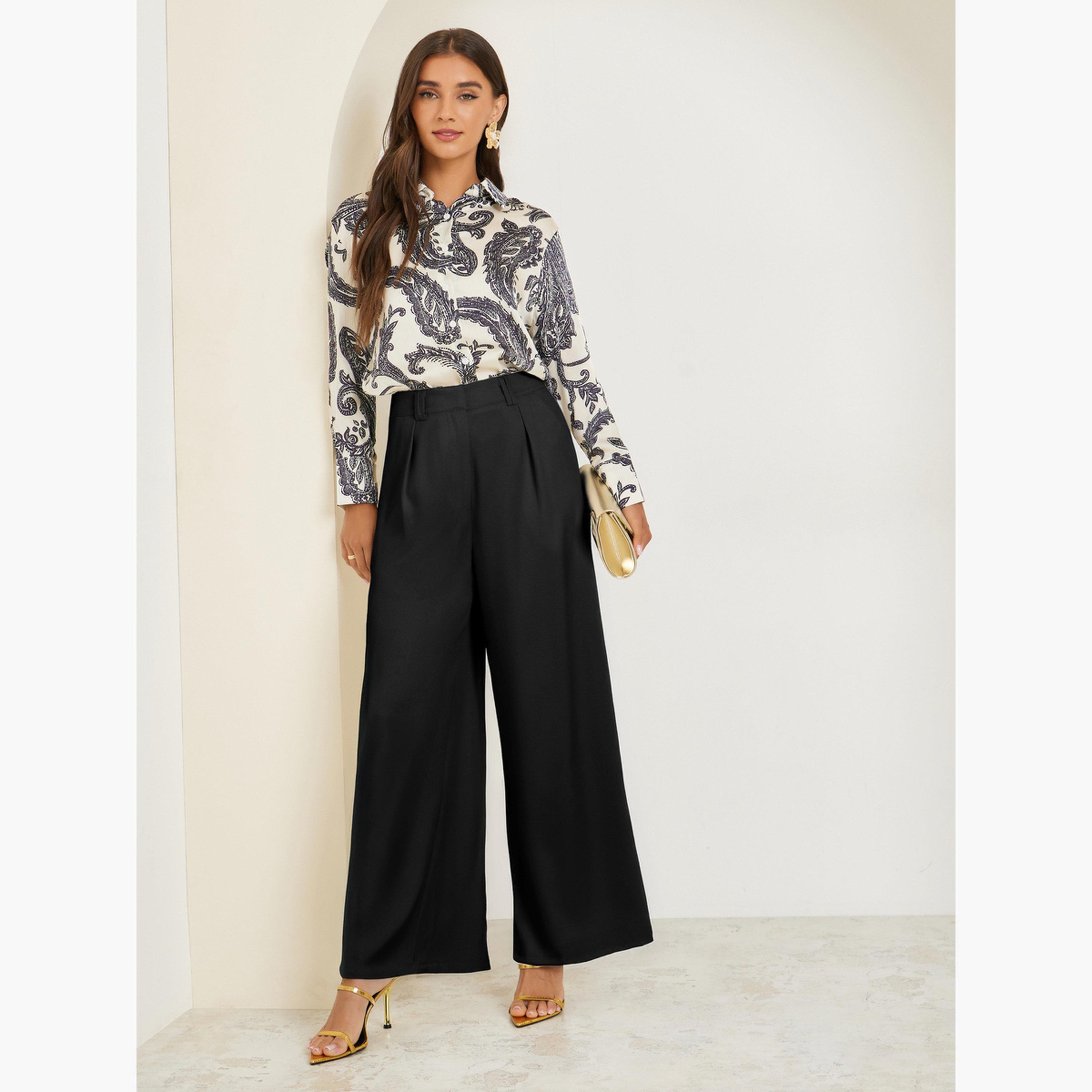Styli Black Paisley Print Long Sleeve Satin Shirt-women-clothing-shirtsandblouses-shirts-image-2